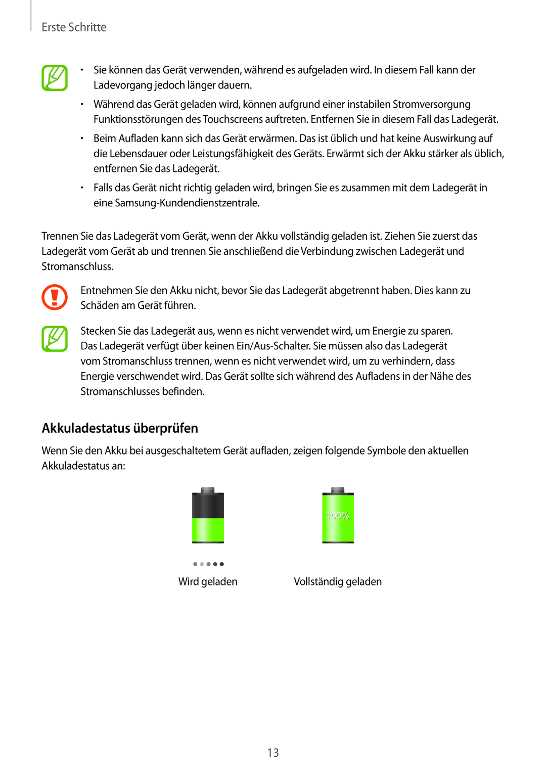 Samsung GT2S6312ZWADBT, GT-S6312ZWATPH, GT2S6312DBADBT, GT-S6312DBADBT, GT-S6312DBATPH manual Akkuladestatus überprüfen 