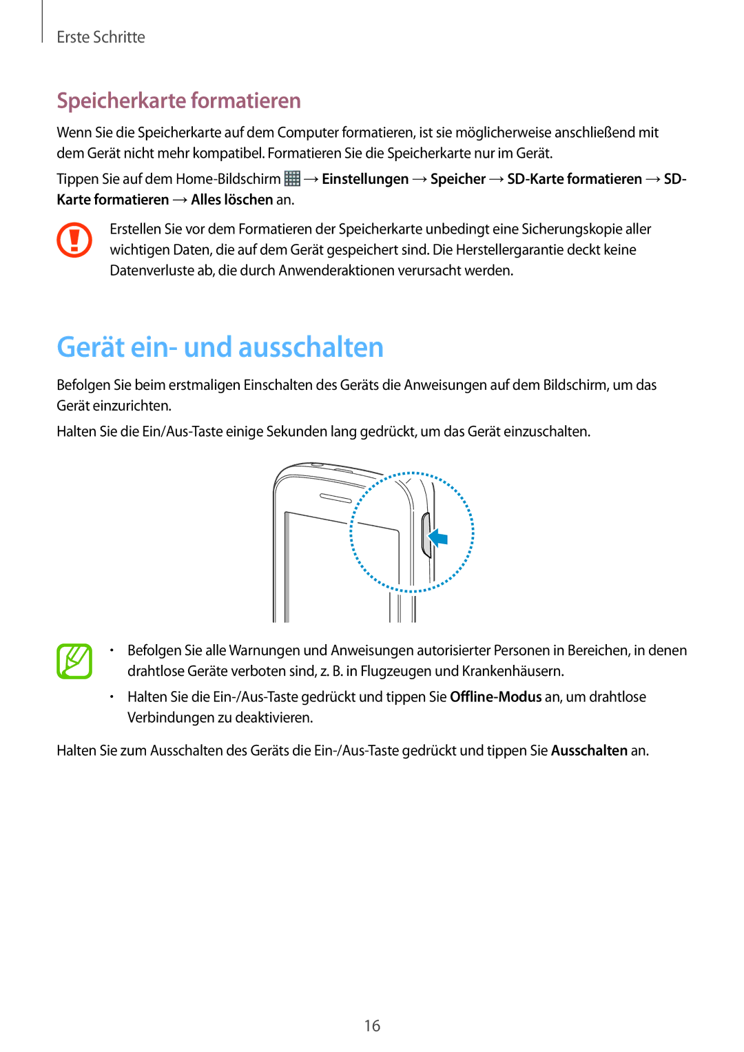 Samsung GT-S6312DBATPH, GT-S6312ZWATPH, GT2S6312ZWADBT, GT2S6312DBADBT Gerät ein- und ausschalten, Speicherkarte formatieren 