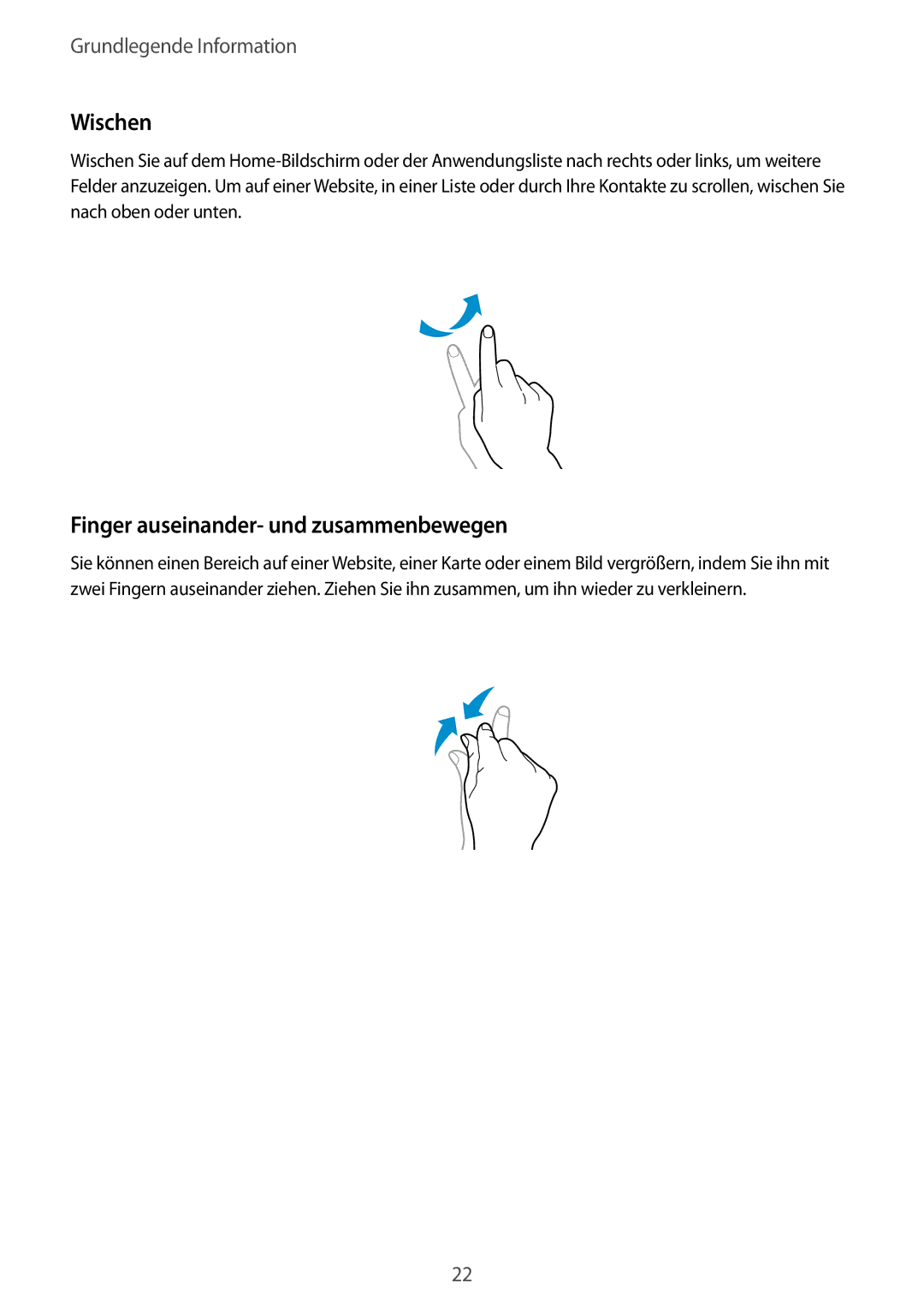 Samsung GT-S6312DBATPH, GT-S6312ZWATPH, GT2S6312ZWADBT, GT2S6312DBADBT manual Wischen, Finger auseinander- und zusammenbewegen 