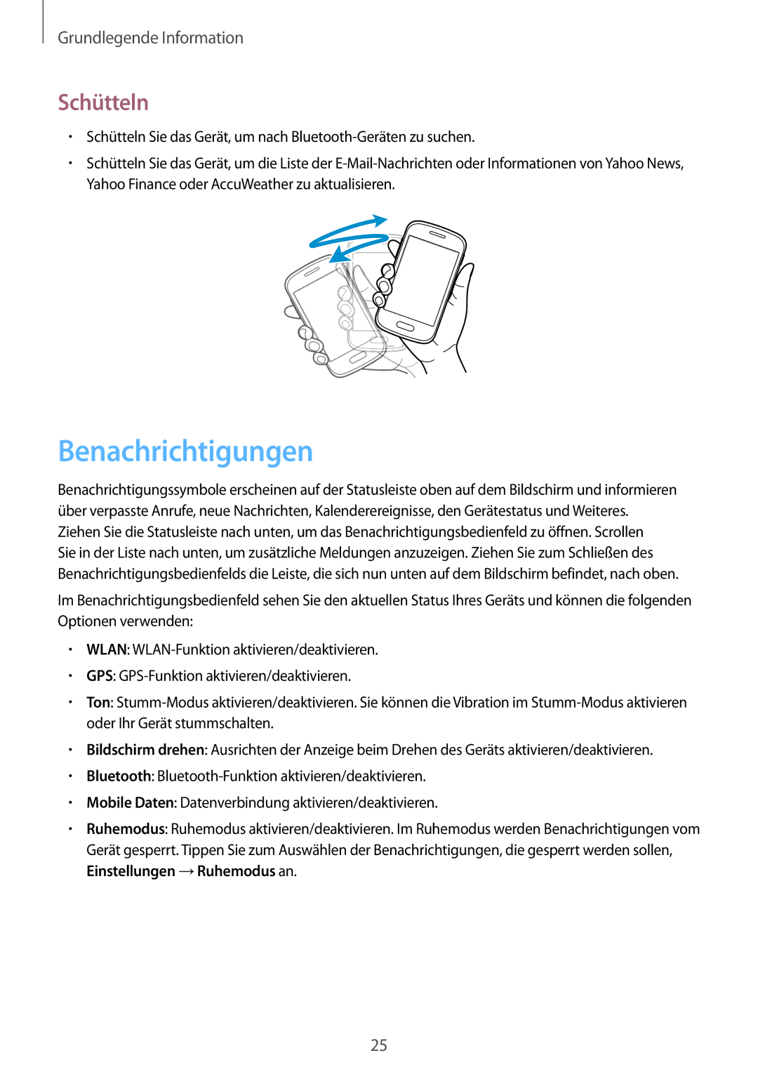 Samsung GT2S6312ZWADBT, GT-S6312ZWATPH, GT2S6312DBADBT, GT-S6312DBADBT, GT-S6312DBATPH manual Benachrichtigungen, Schütteln 