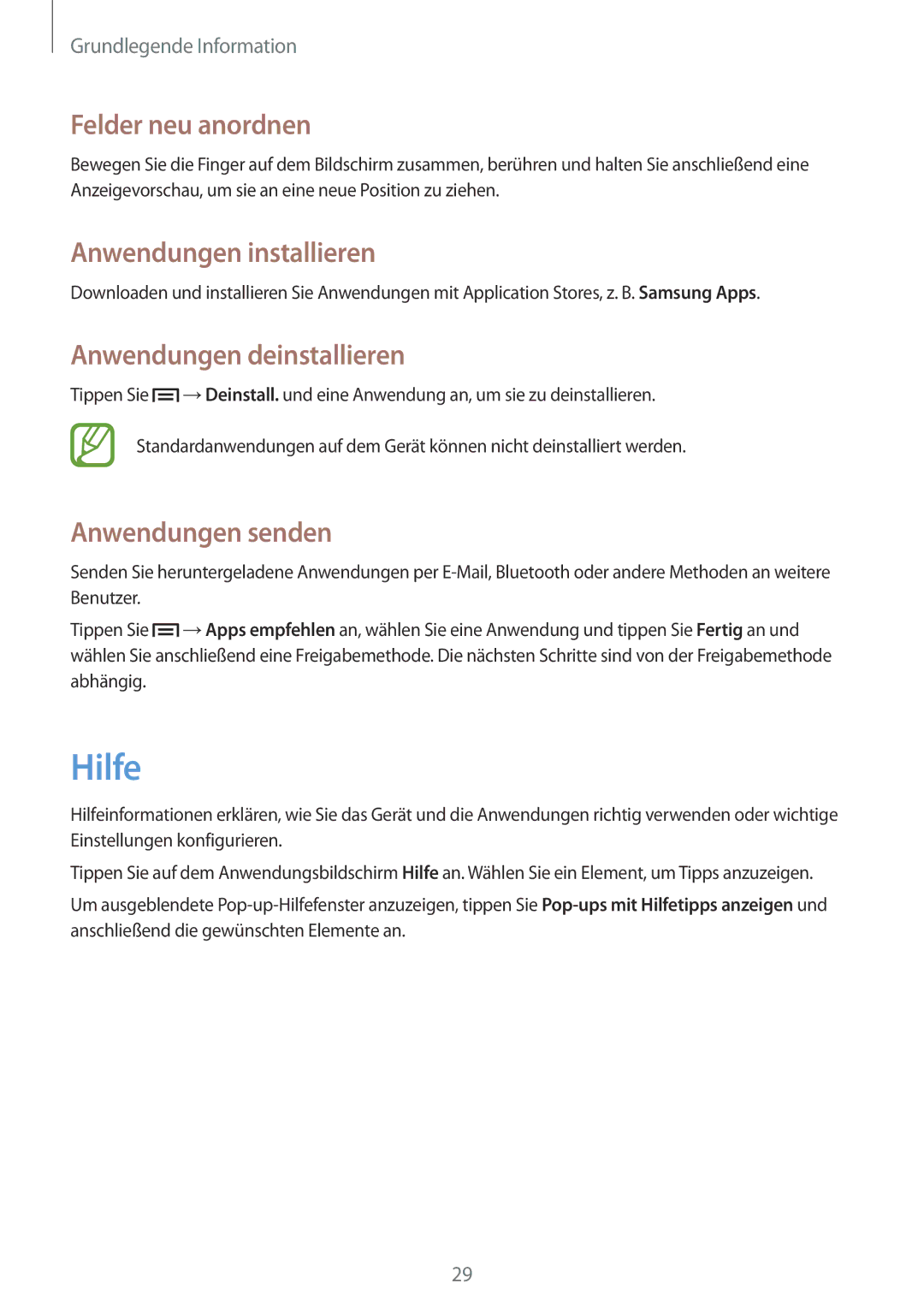 Samsung GT-S6312ZWADBT, GT-S6312ZWATPH Hilfe, Anwendungen installieren, Anwendungen deinstallieren, Anwendungen senden 