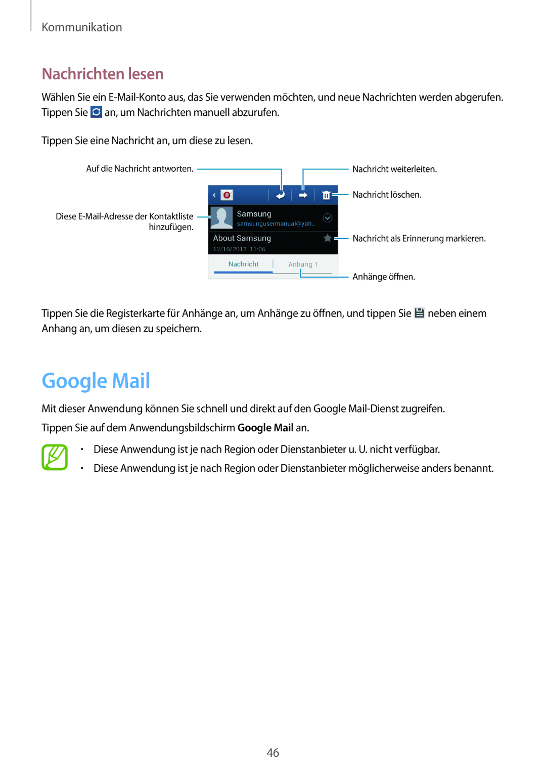 Samsung GT-S6312DBATPH, GT-S6312ZWATPH, GT2S6312ZWADBT, GT2S6312DBADBT, GT-S6312DBADBT manual Google Mail, Nachrichten lesen 