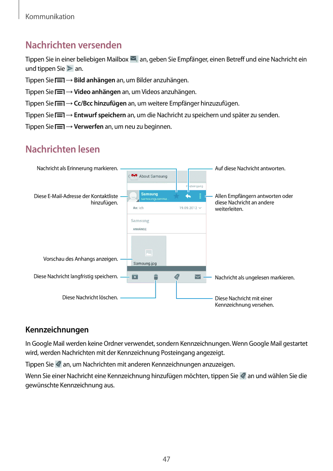 Samsung GT-S6312ZWADBT, GT-S6312ZWATPH, GT2S6312ZWADBT, GT2S6312DBADBT manual Kennzeichnungen, Vorschau des Anhangs anzeigen 