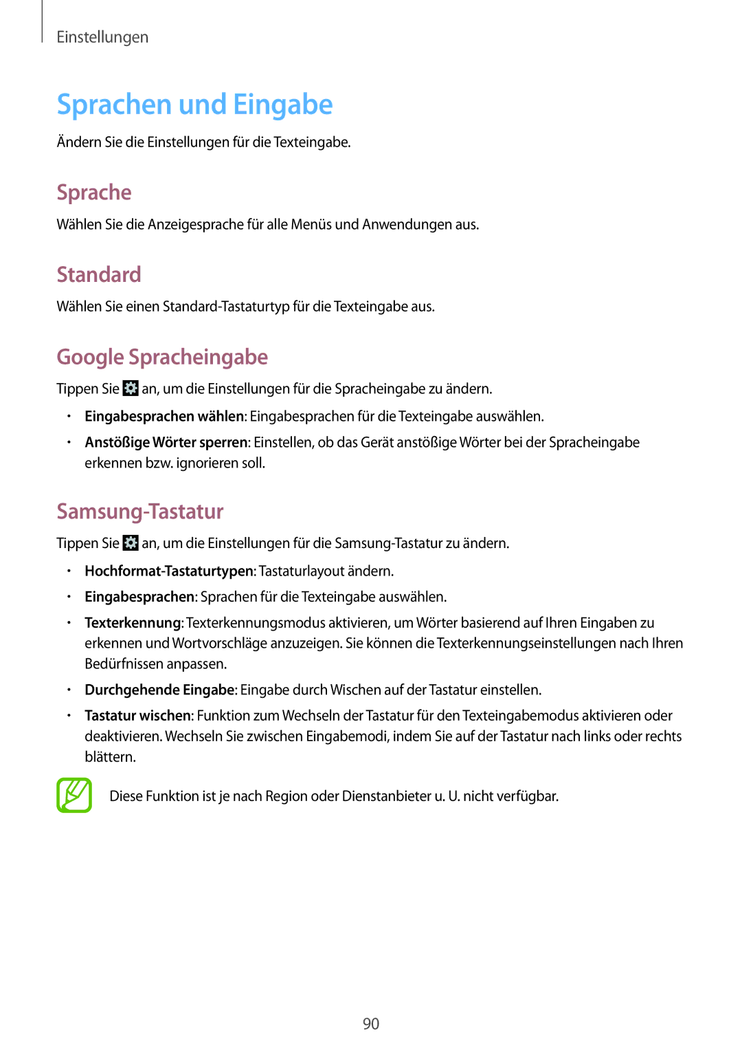 Samsung GT-S6312ZWATPH, GT2S6312ZWADBT manual Sprachen und Eingabe, Standard, Google Spracheingabe, Samsung-Tastatur 