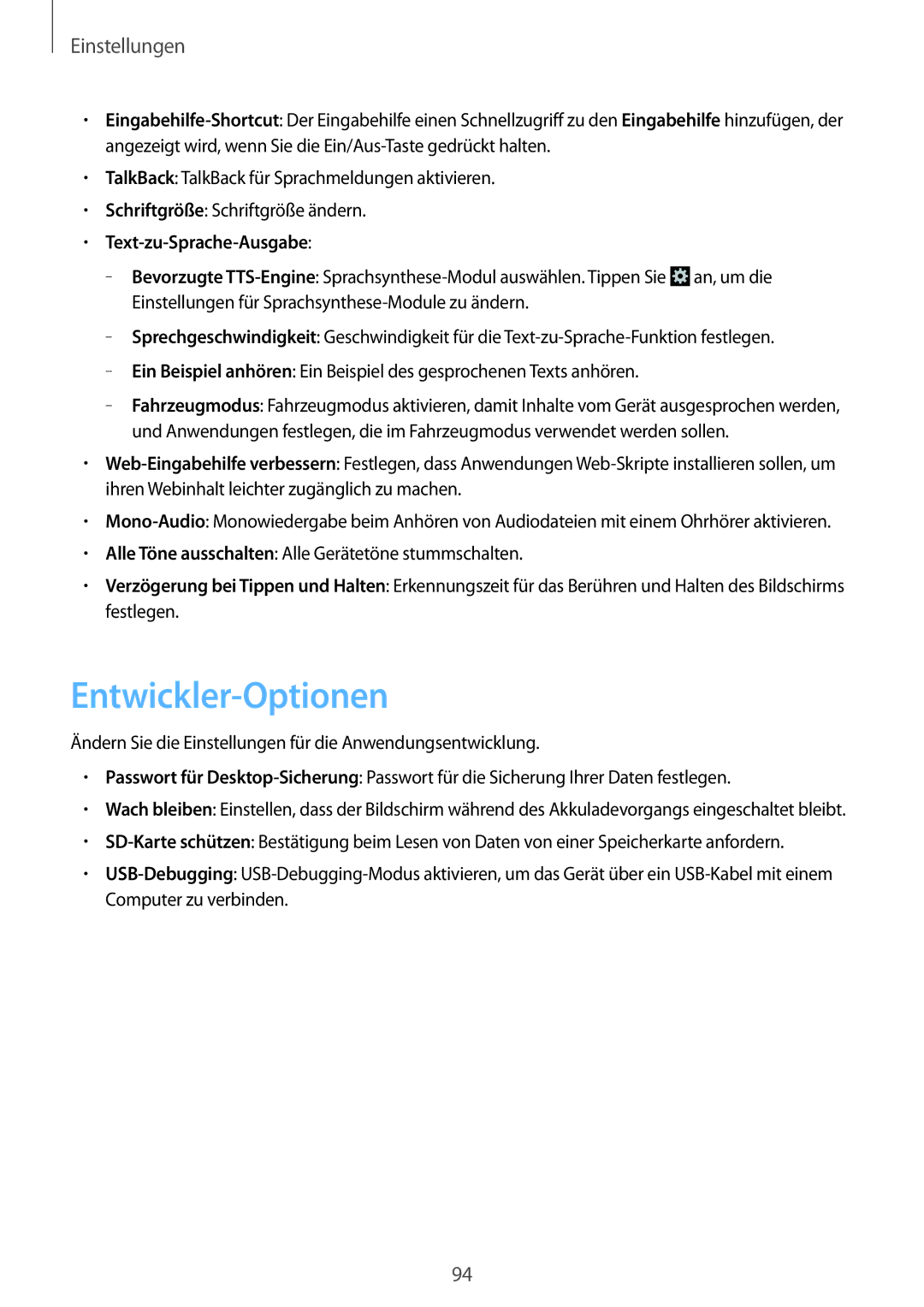 Samsung GT-S6312DBATPH, GT-S6312ZWATPH, GT2S6312ZWADBT, GT2S6312DBADBT manual Entwickler-Optionen, Text-zu-Sprache-Ausgabe 