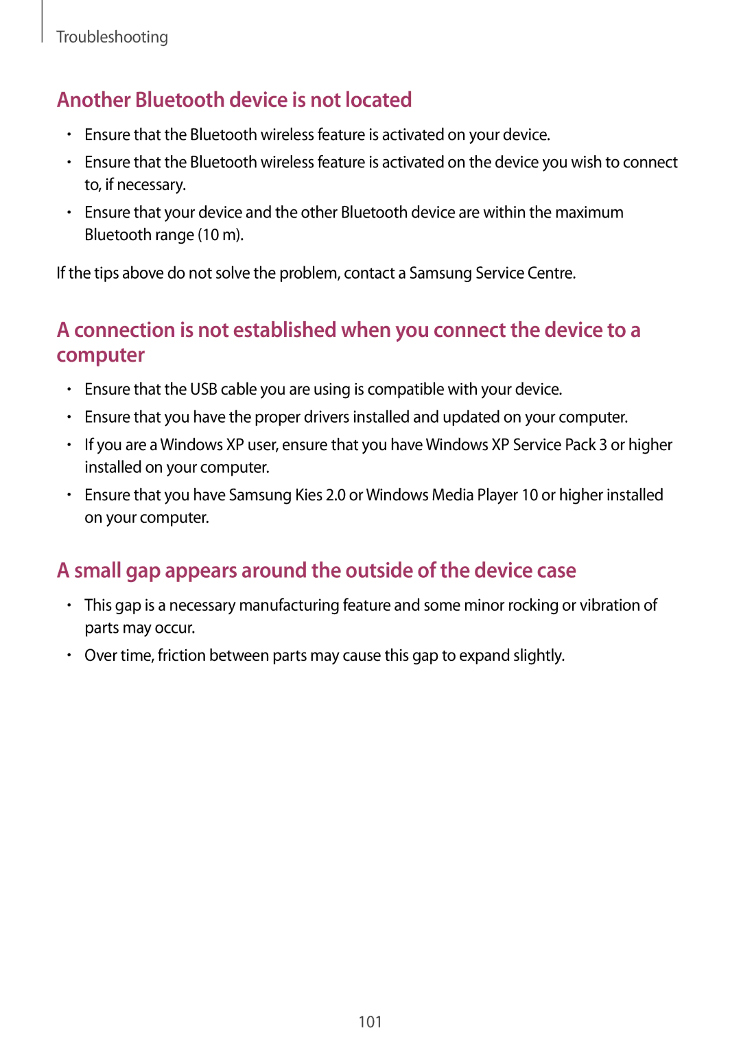 Samsung GT2S6312DBABGL, GT-S6312ZWATPH, GT2S6312ZWADBT, GT2S6312DBADBT manual Another Bluetooth device is not located 