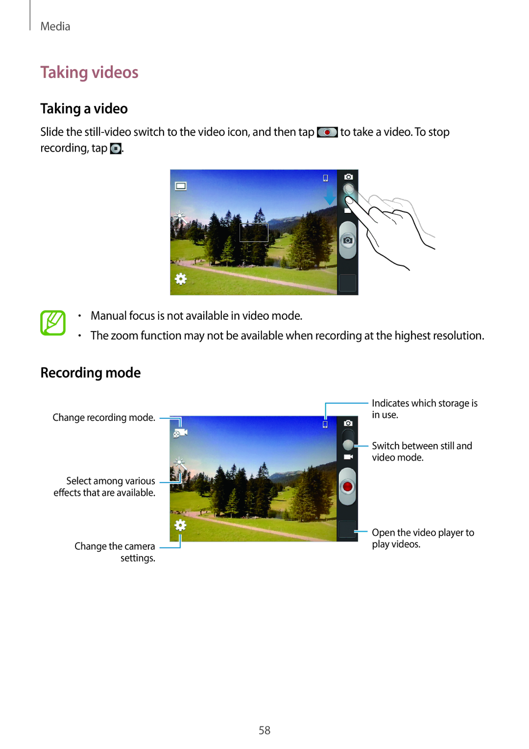 Samsung GT-S6312DBABGL, GT-S6312ZWATPH, GT2S6312ZWADBT, GT2S6312DBADBT manual Taking videos, Taking a video, Recording mode 