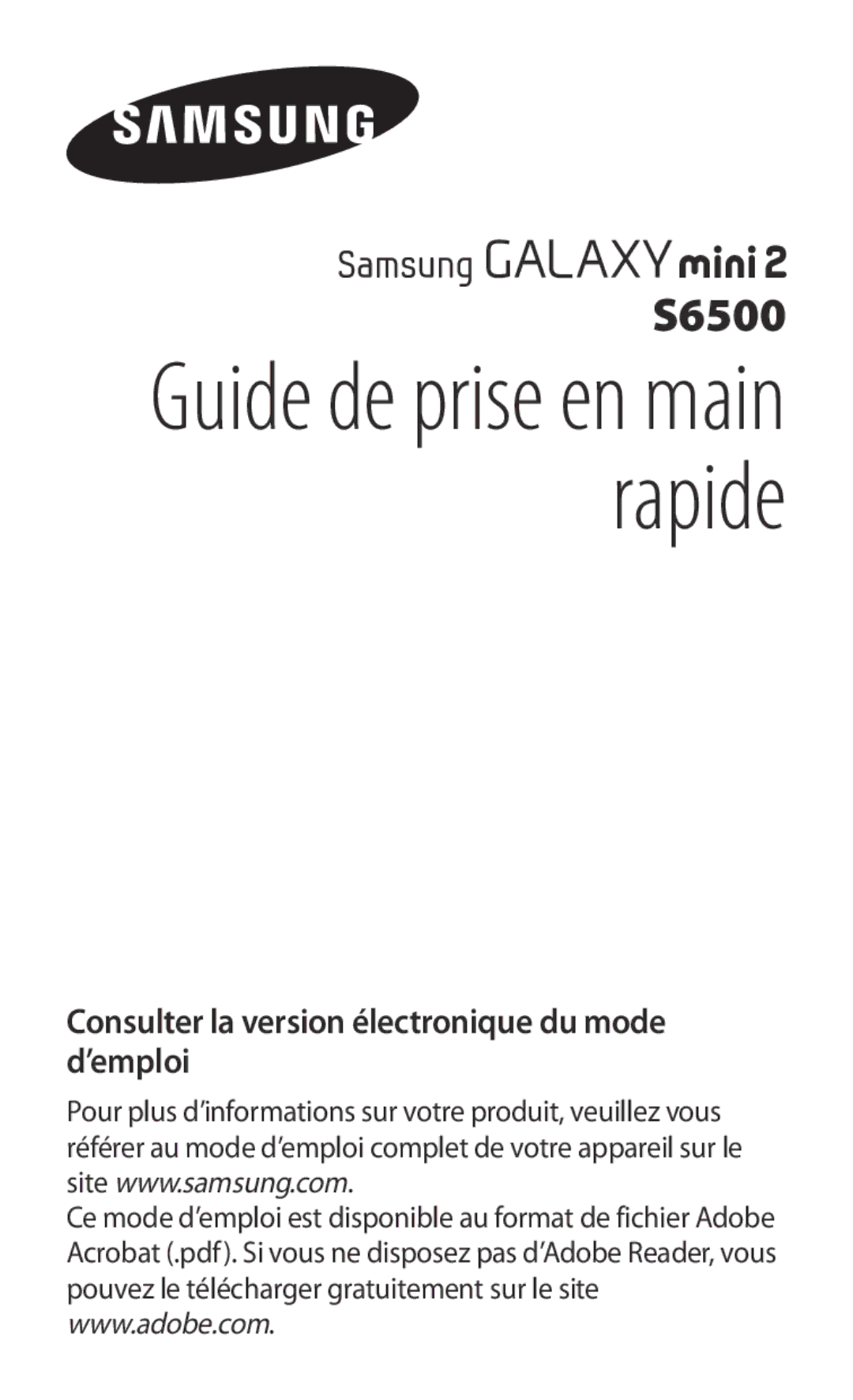 Samsung GT-S6500XKSNRJ, GT-S6500HAAXEF, GT-S6500ZYAXEF, GT-S6500ZYAFTM, GT-S6500XKAFTM manual Guide de prise en main rapide 