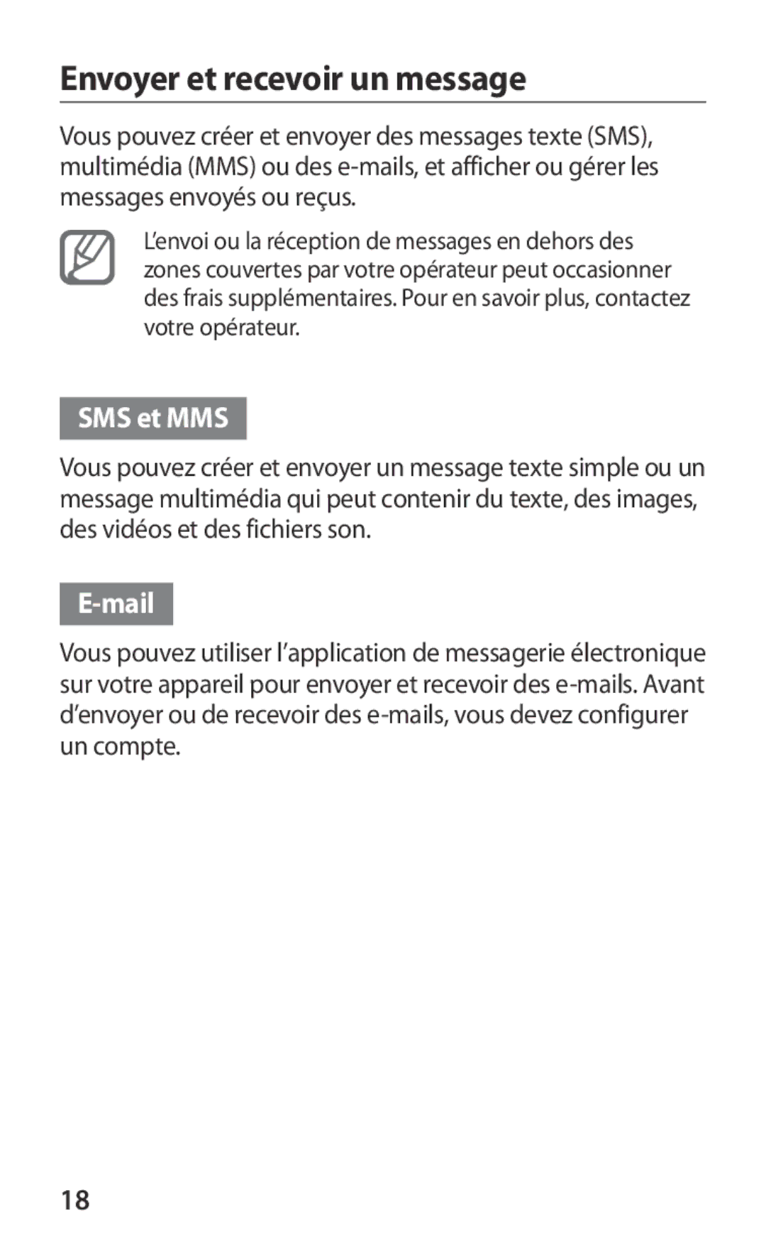 Samsung GT-S6500HAAXEF, GT-S6500XKSNRJ, GT-S6500ZYAXEF, GT-S6500ZYAFTM manual Envoyer et recevoir un message, SMS et MMS, Mail 