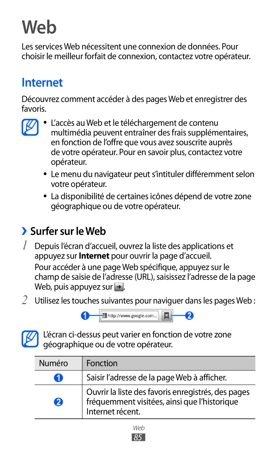 Samsung GT-S6500XKAFTM, GT-S6500HAAXEF, GT-S6500XKSNRJ, GT-S6500ZYAXEF, GT-S6500ZYAFTM manual Internet, ››Surfer sur le Web 