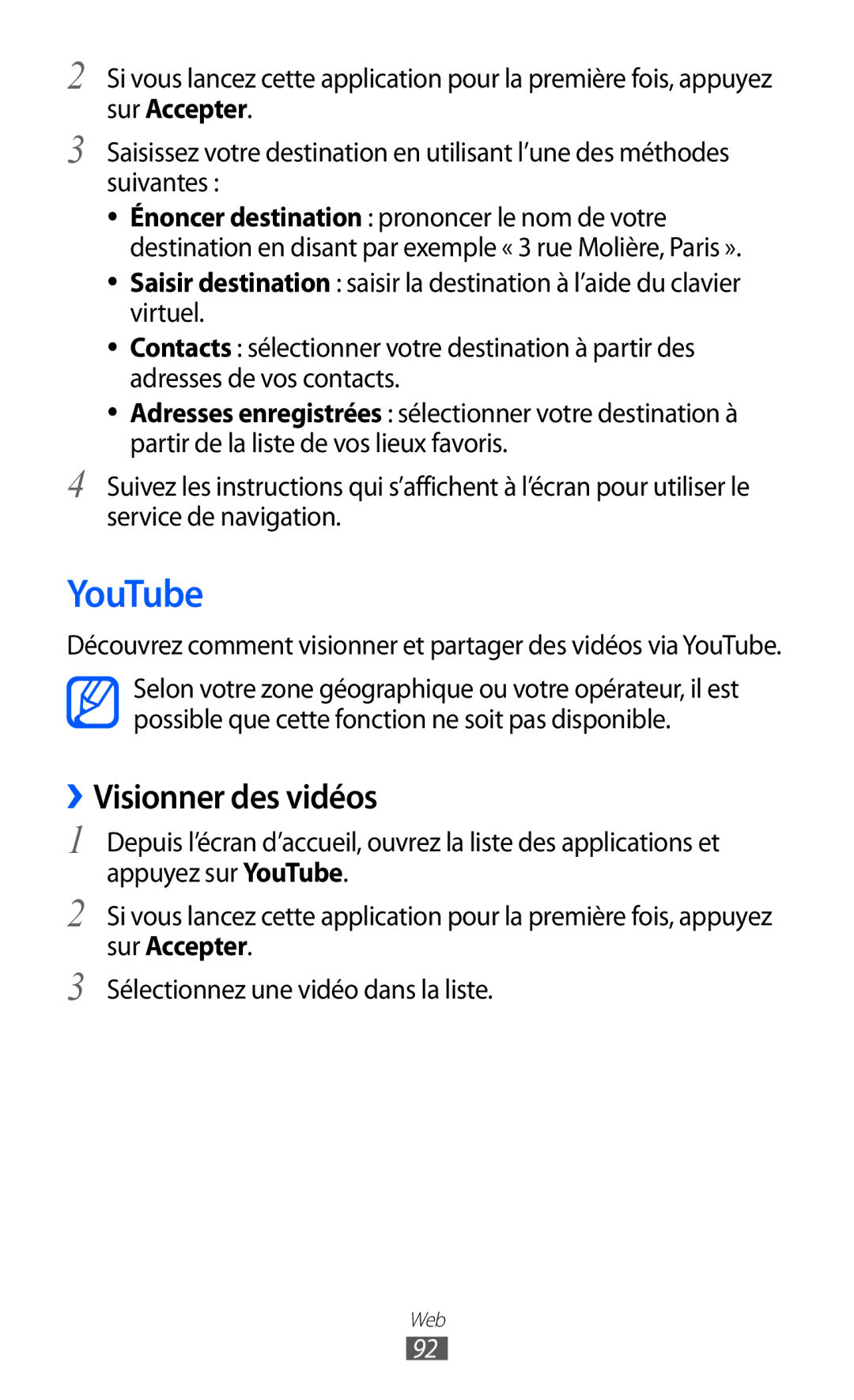 Samsung GT-S6500ZYAXEF, GT-S6500HAAXEF, GT-S6500XKSNRJ, GT-S6500ZYAFTM, GT-S6500XKAFTM manual YouTube, ››Visionner des vidéos 