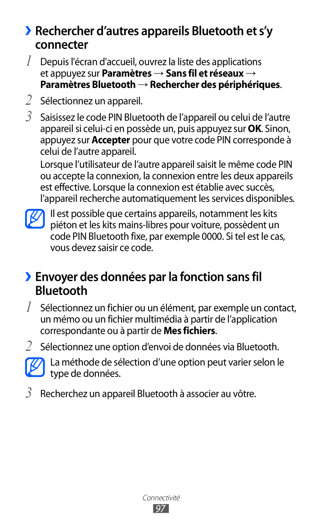 Samsung GT-S6500ZYASFR manual ››Rechercher d’autres appareils Bluetooth et s’y connecter, Sélectionnez un appareil 