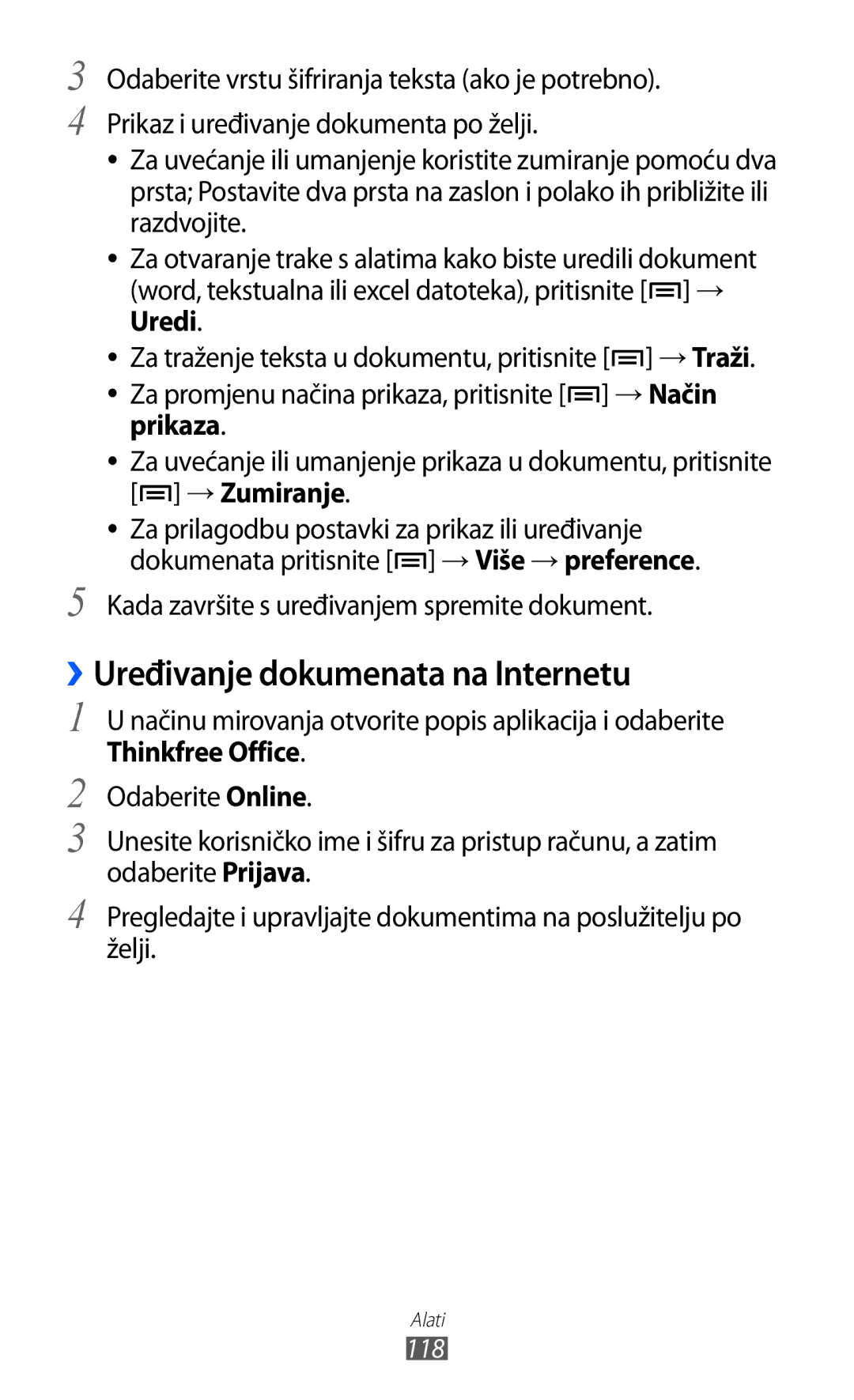 Samsung GT-S6500HAAVIP, GT-S6500HADTWO ››Uređivanje dokumenata na Internetu, Kada završite s uređivanjem spremite dokument 