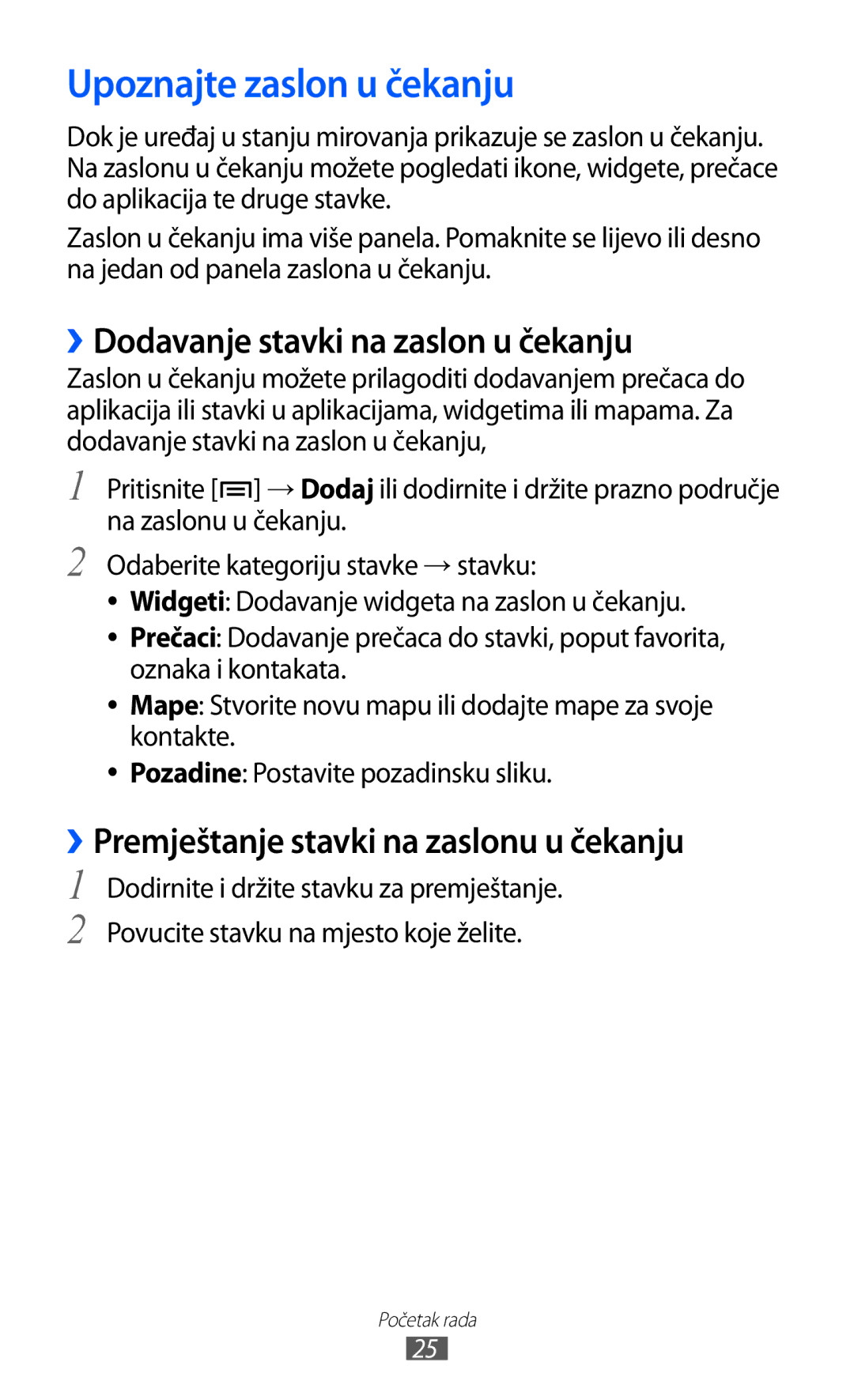 Samsung GT-S6500HADVIP, GT-S6500HADTWO, GT2S6500HADVIP Upoznajte zaslon u čekanju, ››Dodavanje stavki na zaslon u čekanju 