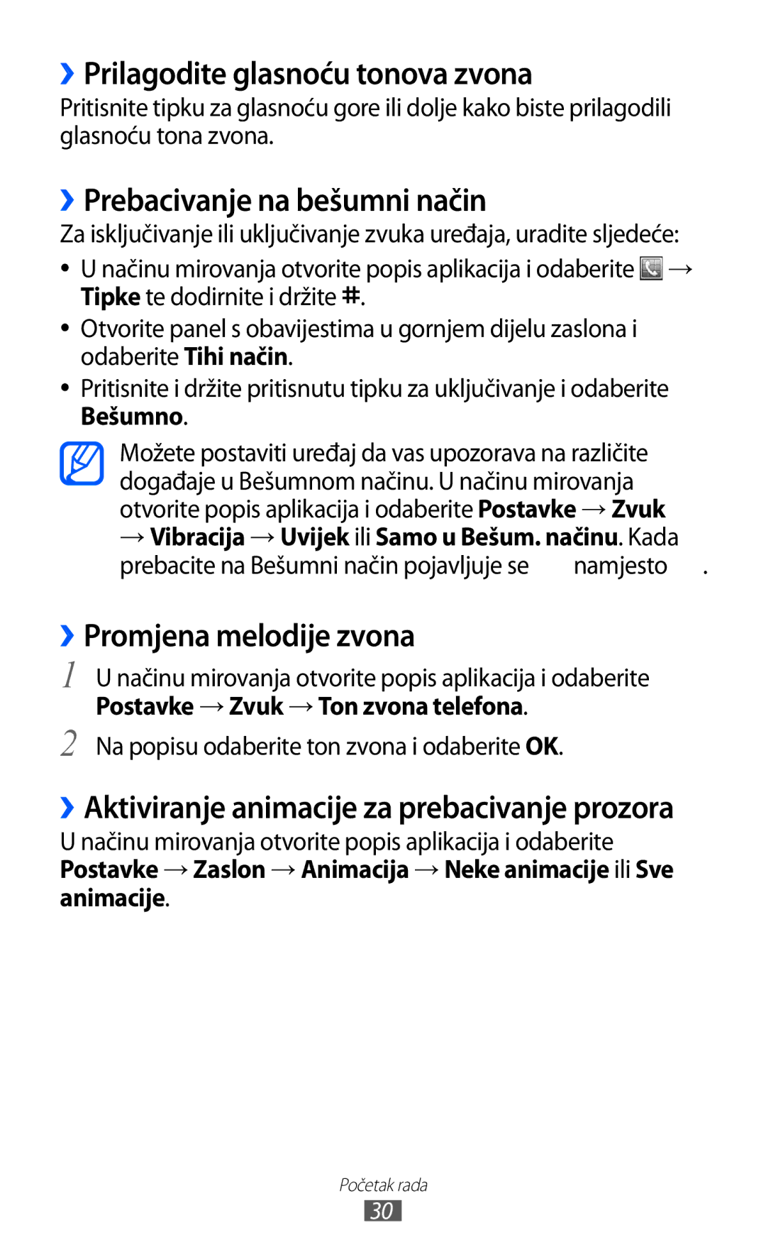 Samsung GT-S6500HAAVIP ››Prilagodite glasnoću tonova zvona, ››Prebacivanje na bešumni način, ››Promjena melodije zvona 