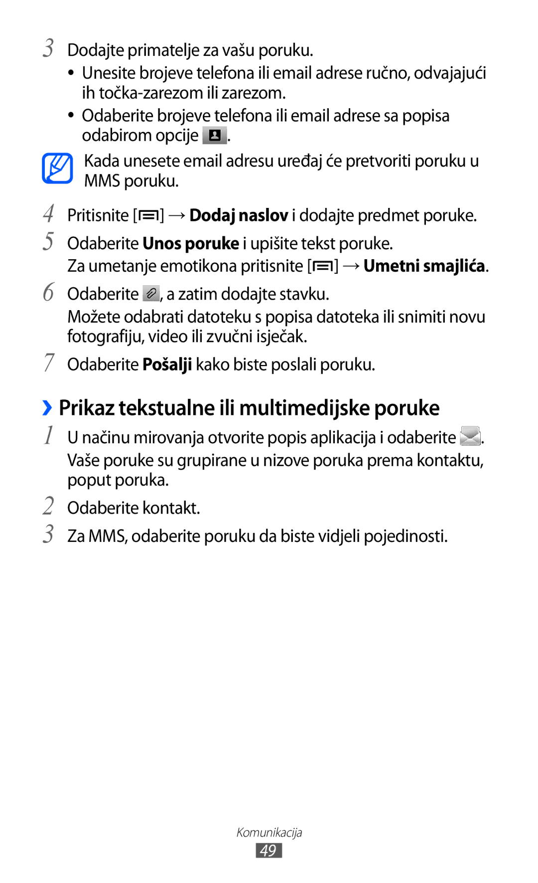 Samsung GT-S6500ZYDVIP, GT-S6500HADTWO, GT2S6500HADVIP, GT-S6500ZYDBON manual ››Prikaz tekstualne ili multimedijske poruke 