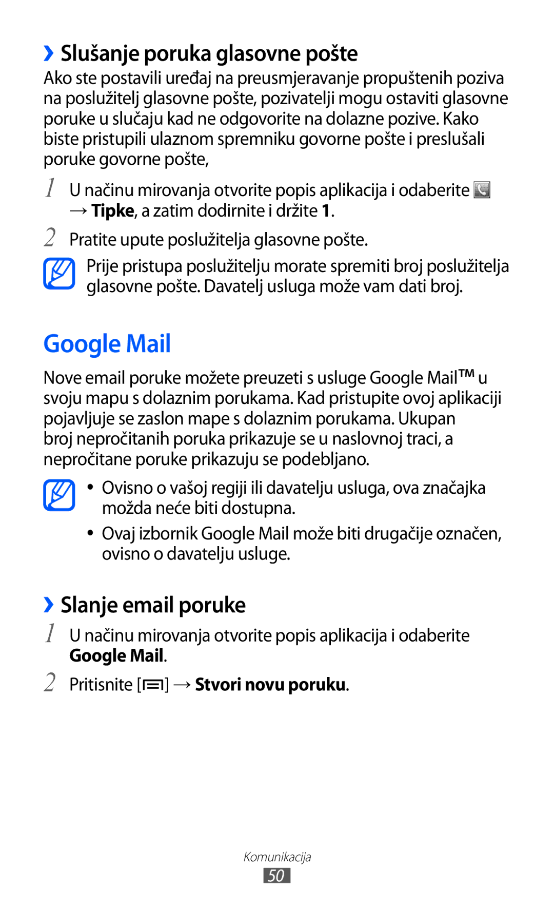 Samsung GT-S6500ZYDTSR, GT-S6500HADTWO, GT2S6500HADVIP Google Mail, ››Slušanje poruka glasovne pošte, ››Slanje email poruke 