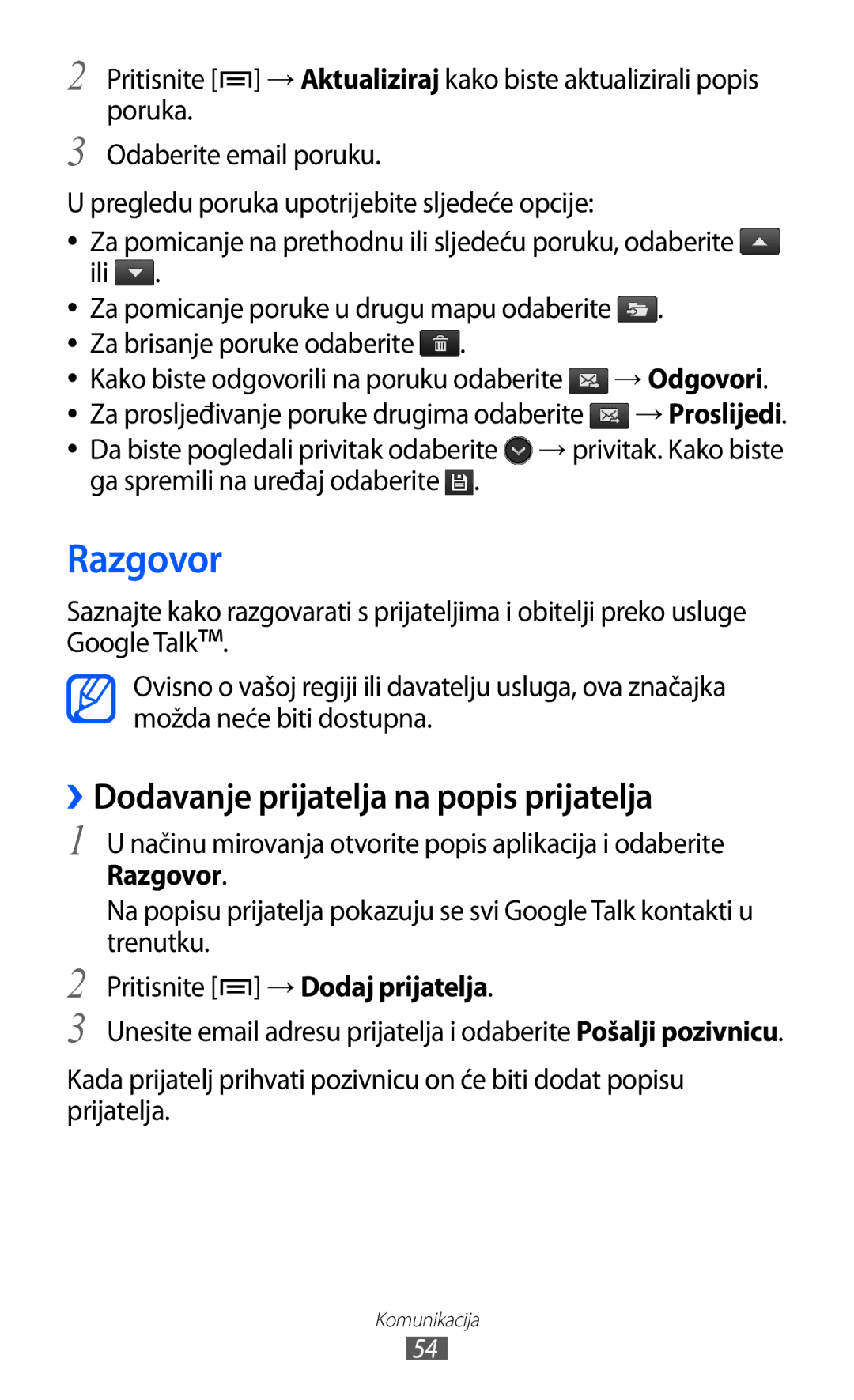 Samsung GT2S6500ZYAVIP Razgovor, ››Dodavanje prijatelja na popis prijatelja, → Proslijedi, Pritisnite → Dodaj prijatelja 