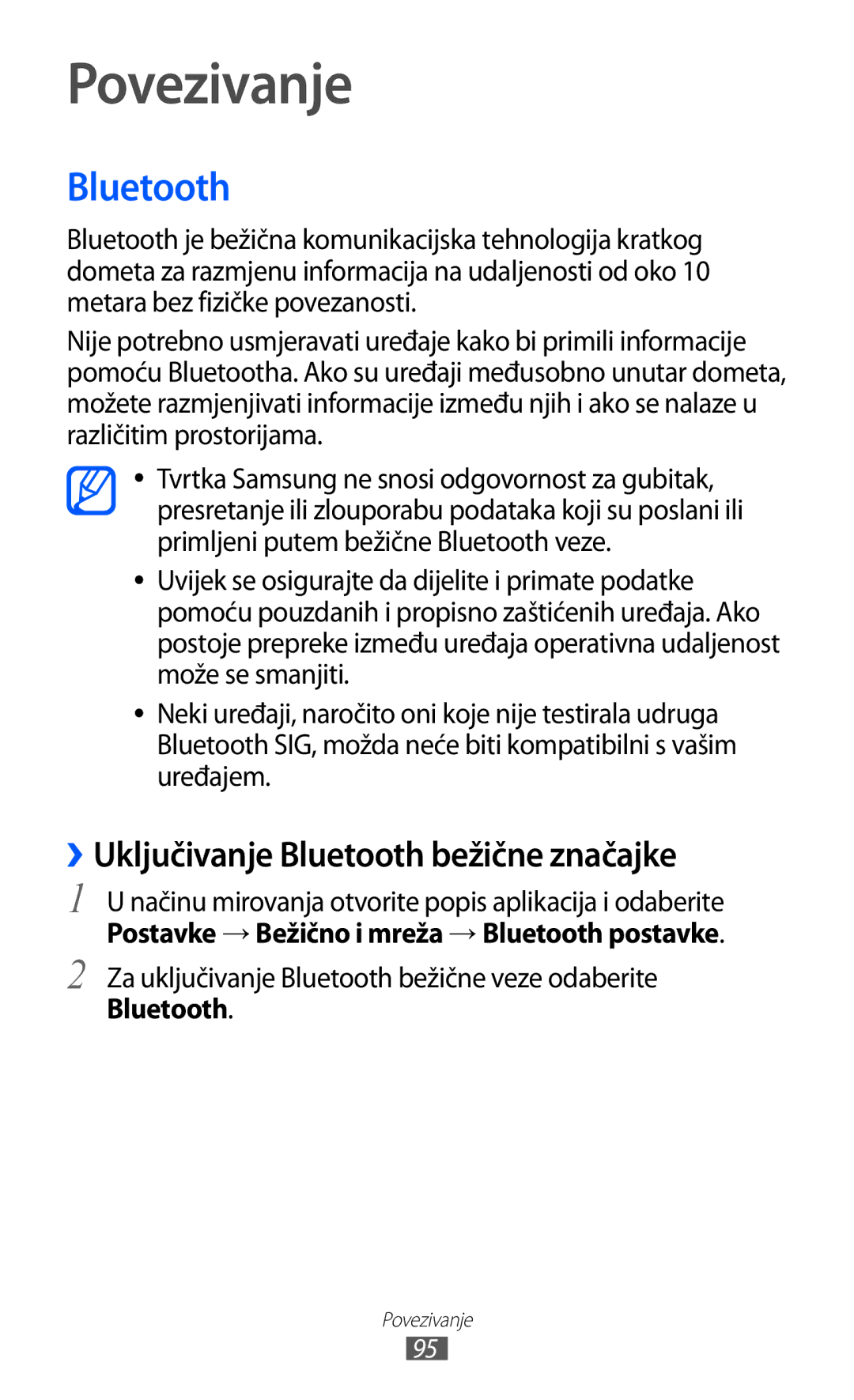 Samsung GT-S6500ZYAVIP, GT-S6500HADTWO, GT2S6500HADVIP manual Povezivanje, ››Uključivanje Bluetooth bežične značajke 