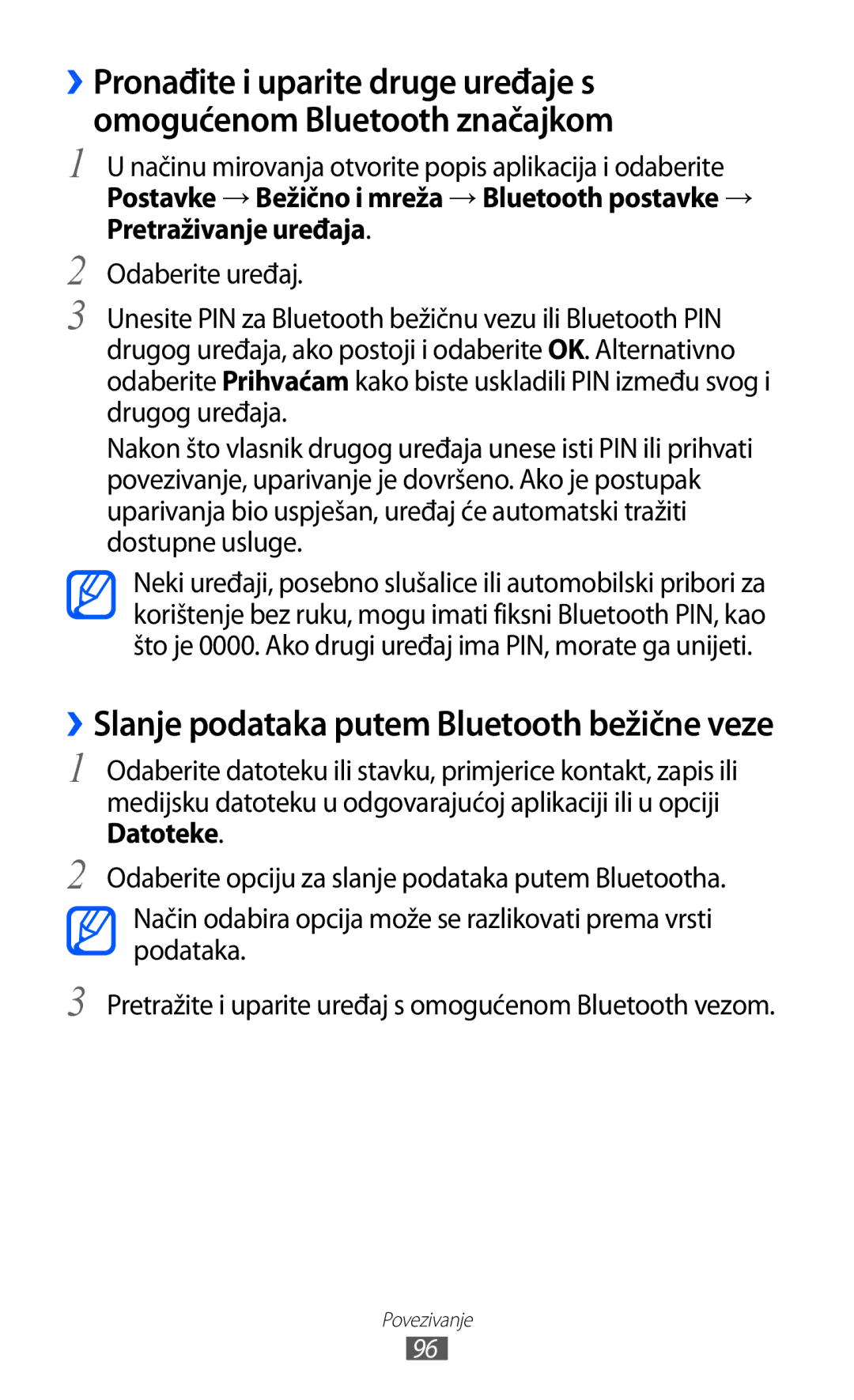 Samsung GT-S6500HAAVIP, GT-S6500HADTWO, GT2S6500HADVIP, GT-S6500ZYDBON manual ››Slanje podataka putem Bluetooth bežične veze 