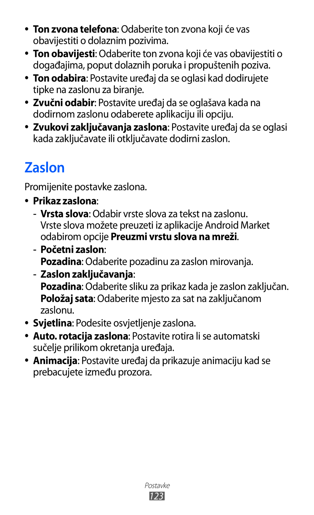 Samsung GT2S6500ZYDCRO, GT-S6500HADTWO, GT2S6500HADVIP manual Prikaz zaslona, Početni zaslon, Zaslon zaključavanja 