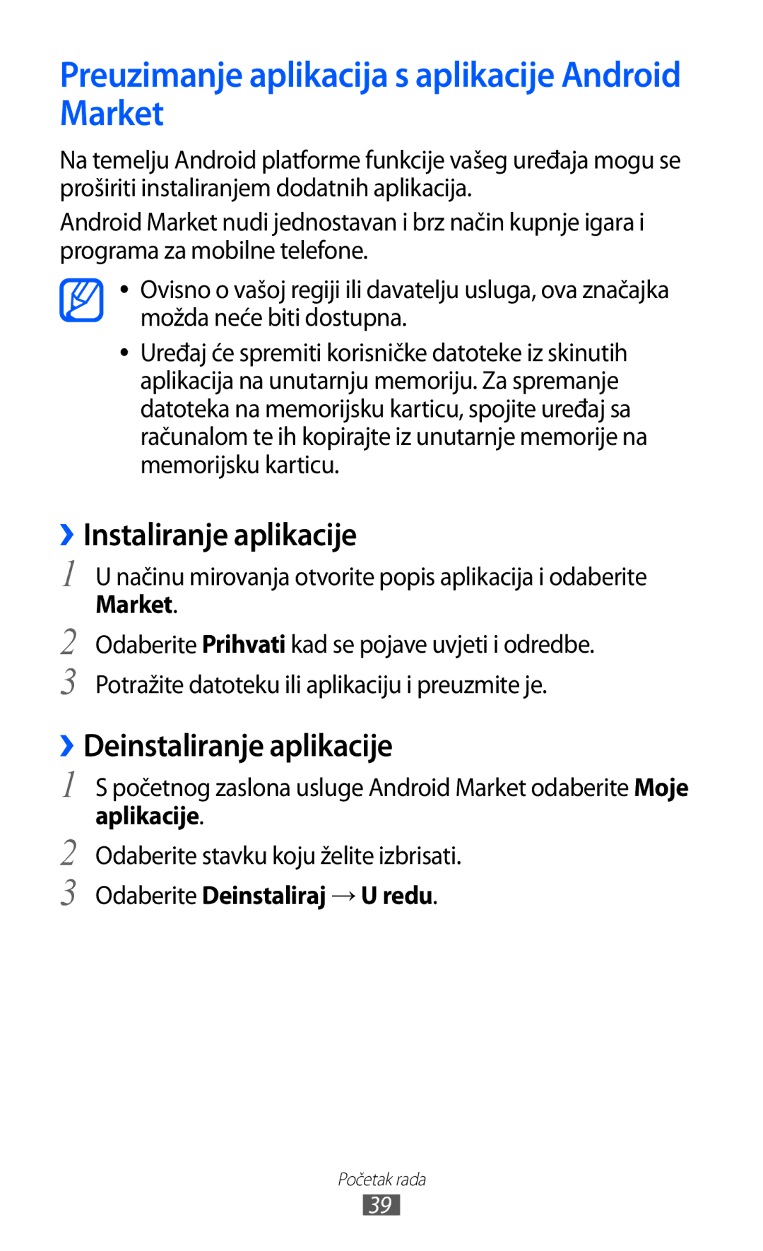 Samsung GT-S6500HADTWO, GT2S6500HADVIP manual Preuzimanje aplikacija s aplikacije Android Market, ››Instaliranje aplikacije 