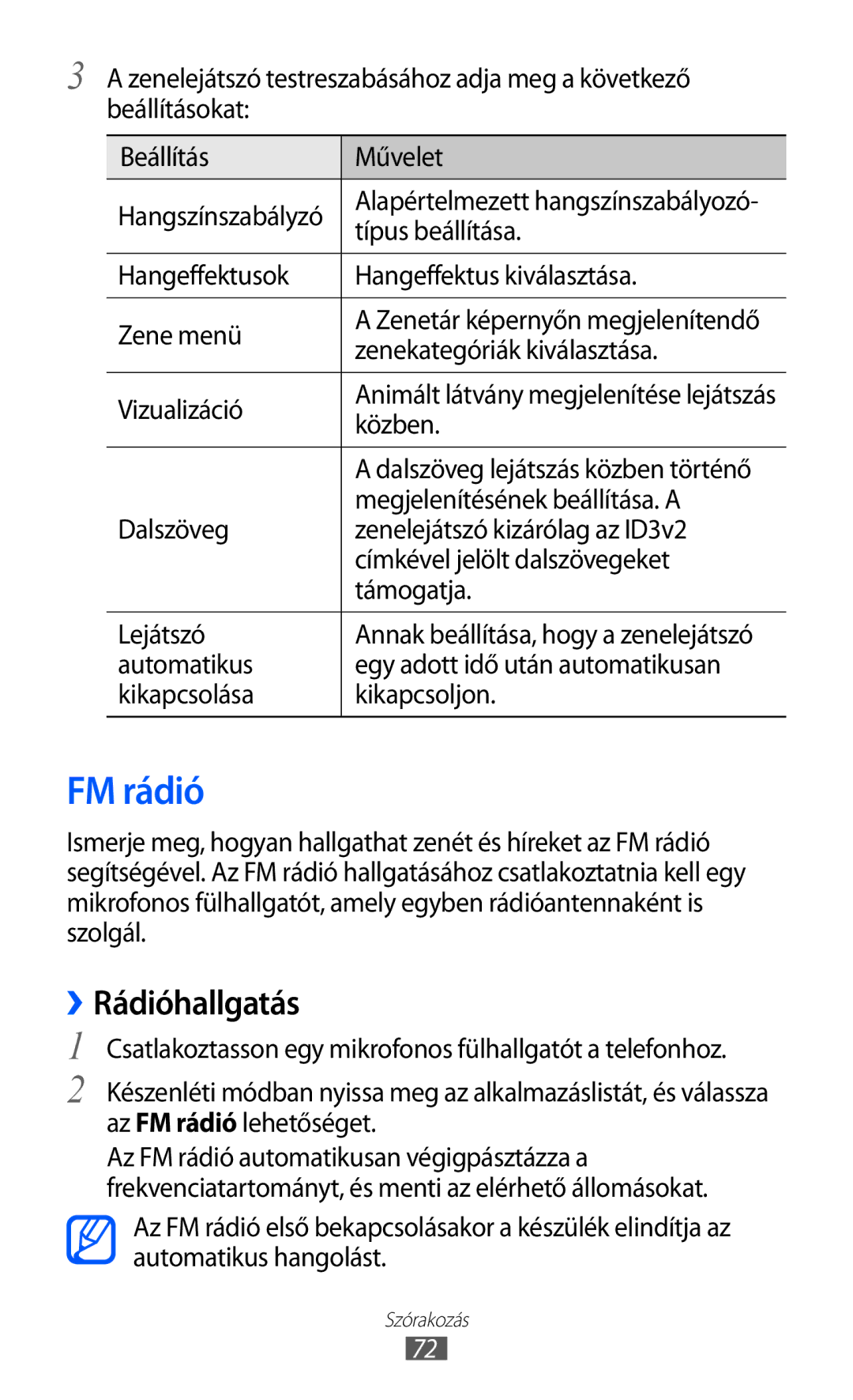 Samsung GT-S6500RWDTMH, GT-S6500RWAVGR, GT-S6500XKAVGR, GT-S6500ZYADBT, GT-S6500ZYDXEO manual FM rádió, ››Rádióhallgatás 