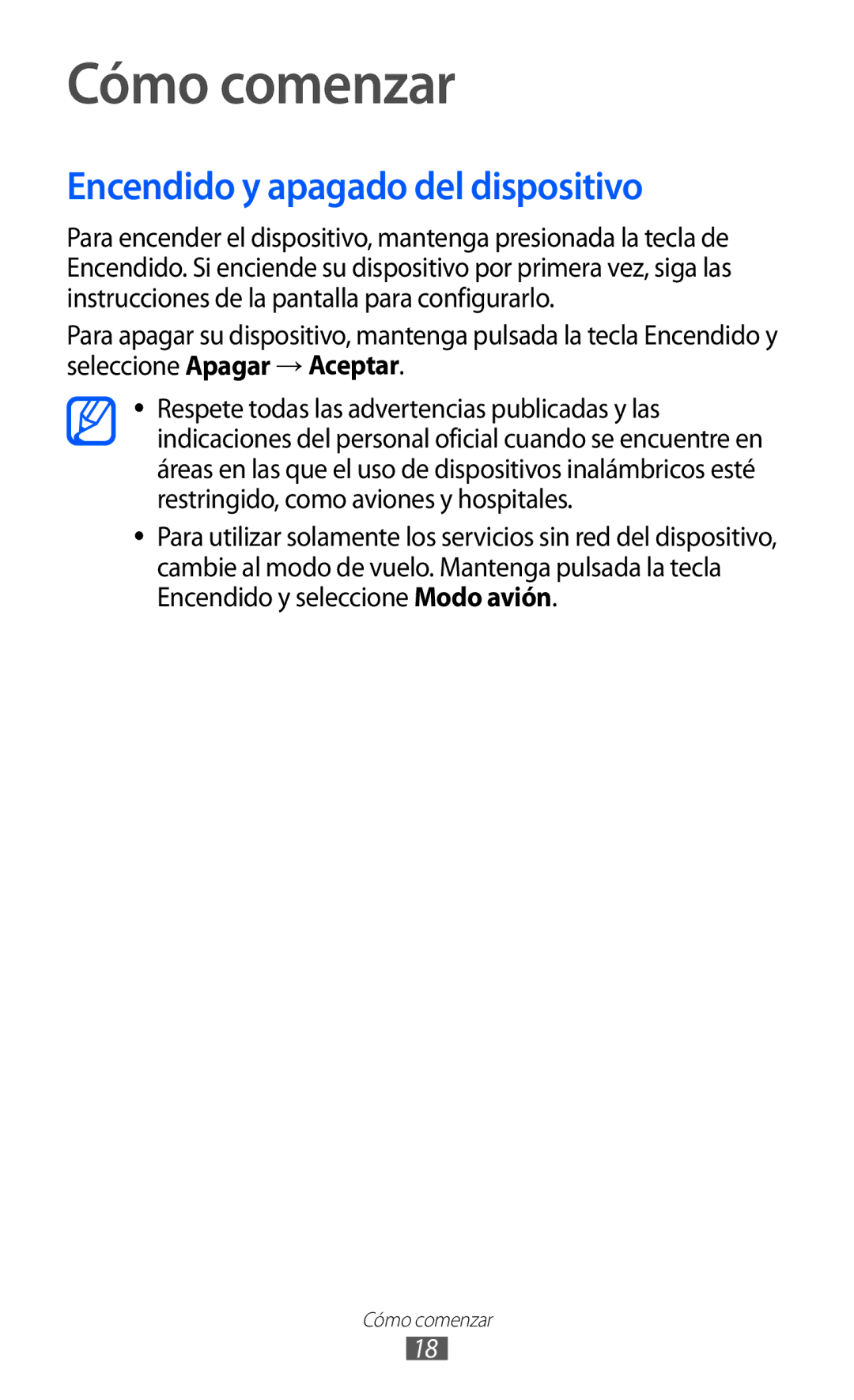 Samsung GT-S6500HAAPHE, GT-S6500RWDTMN, GT-S6500RWAITV, GT-S6500XKADBT Cómo comenzar, Encendido y apagado del dispositivo 