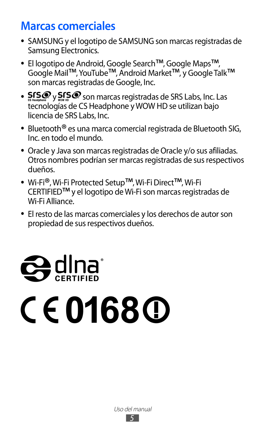 Samsung GT-S6500XKAAMN, GT-S6500RWDTMN, GT-S6500RWAITV, GT-S6500XKADBT, GT-S6500ZYADBT, GT-S6500XKAITV manual Marcas comerciales 