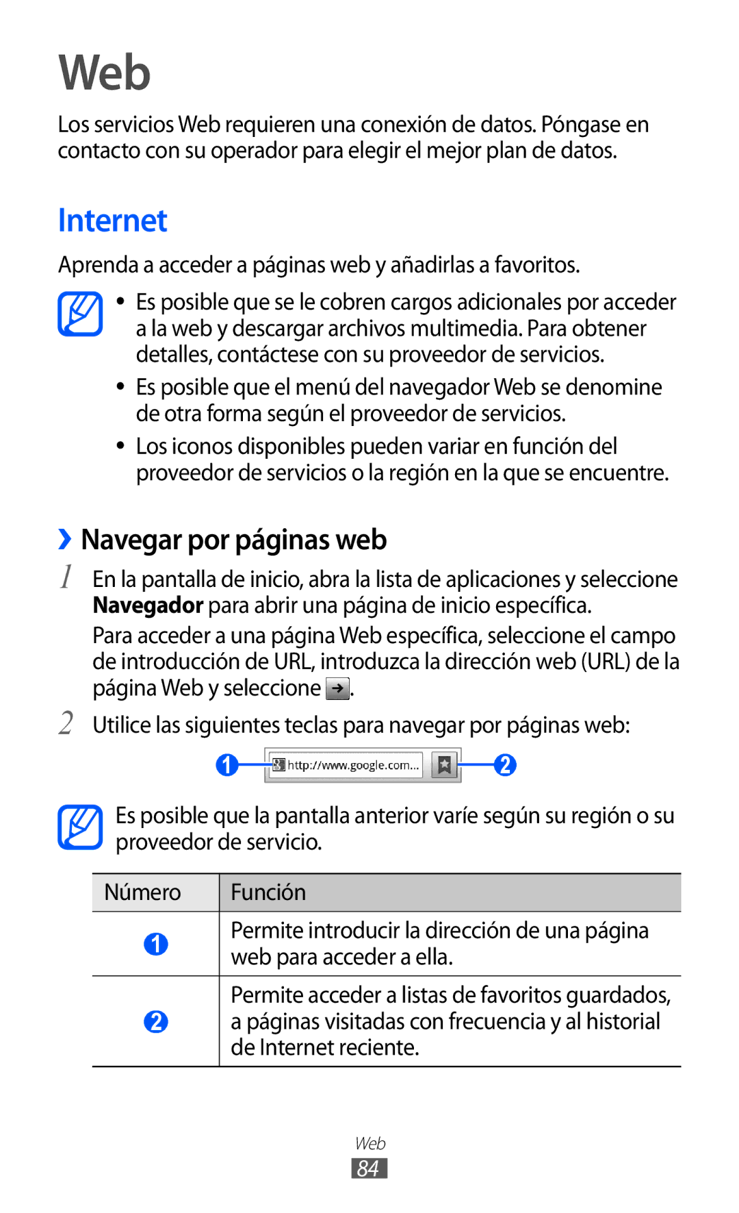 Samsung GT-S6500RWDXEC Web, Internet, ››Navegar por páginas web, Aprenda a acceder a páginas web y añadirlas a favoritos 