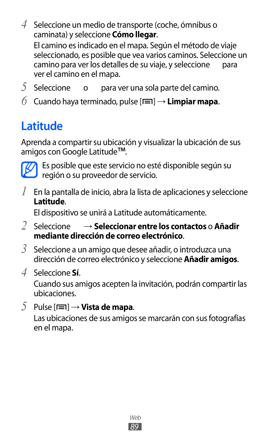 Samsung GT-S6500ZYDPHE, GT-S6500RWDTMN, GT-S6500RWAITV, GT-S6500XKADBT, GT-S6500ZYADBT manual Latitude, Pulse → Vista de mapa 