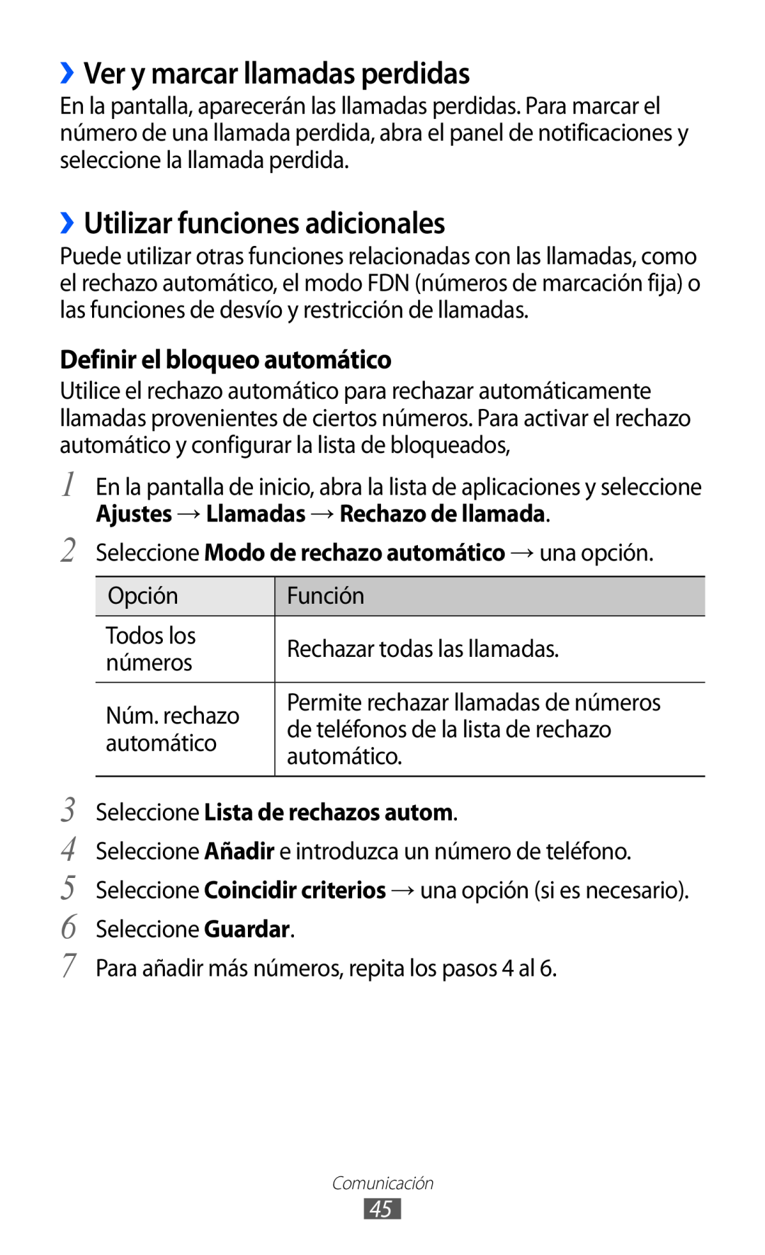 Samsung GT-S6500RWDTMN ››Ver y marcar llamadas perdidas, ››Utilizar funciones adicionales, Definir el bloqueo automático 