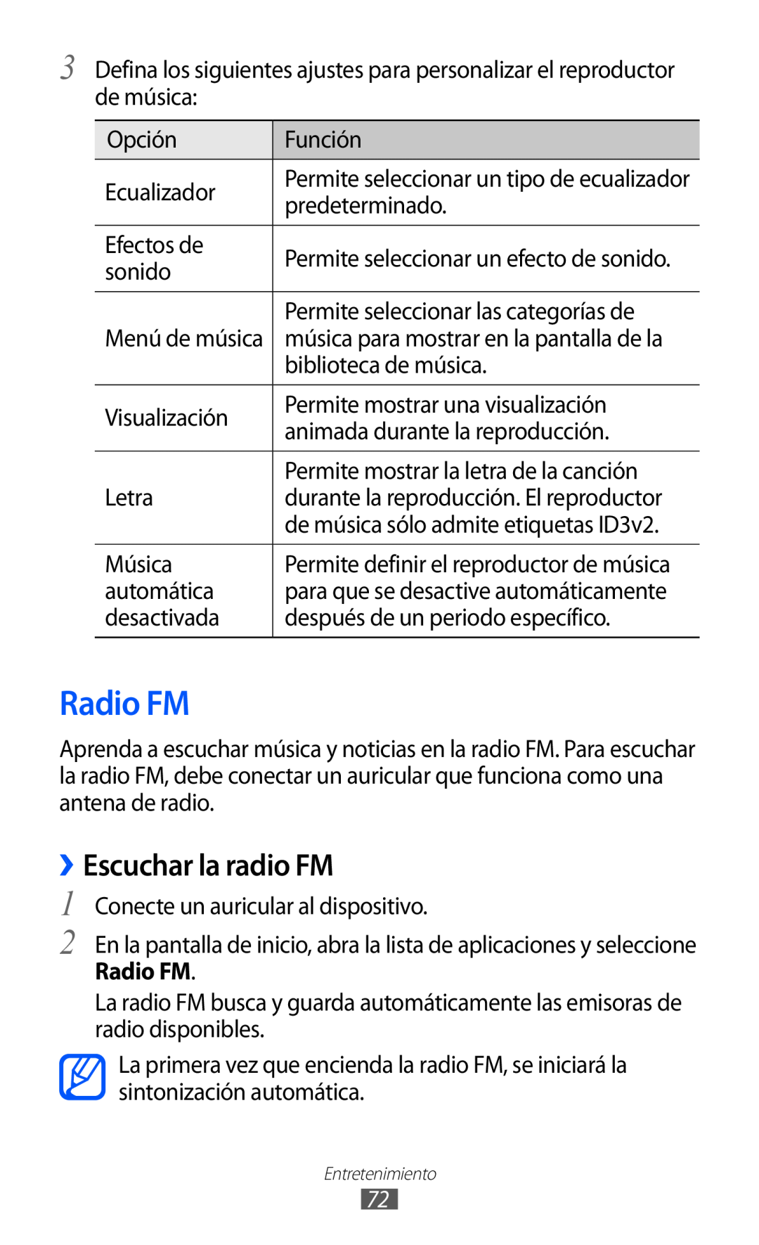 Samsung GT-S6500XKAITV, GT-S6500RWDTMN, GT-S6500RWAITV, GT-S6500XKADBT, GT-S6500ZYADBT manual Radio FM, ››Escuchar la radio FM 