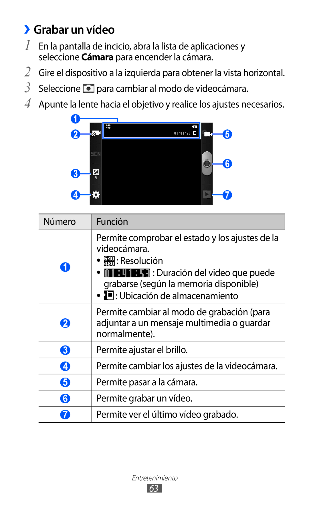 Samsung GT-S6500ZYDCOA, GT-S6500RWDTMN, GT-S6500ZYDXEC ››Grabar un vídeo, Videocámara, Grabarse según la memoria disponible 