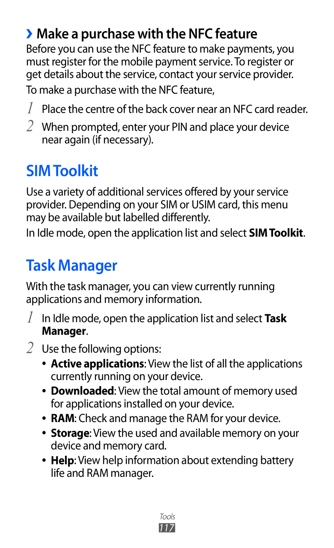 Samsung GT-S6500HADDBT, GT-S6500RWDTUR, GT-S6500RWAVGR SIM Toolkit, Task Manager, ››Make a purchase with the NFC feature 