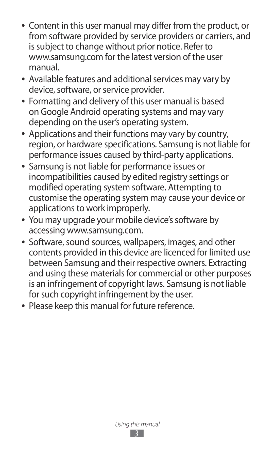 Samsung GT-S6500ZYDTMN, GT-S6500RWDTUR, GT-S6500HADDBT, GT-S6500RWAVGR Please keep this manual for future reference 