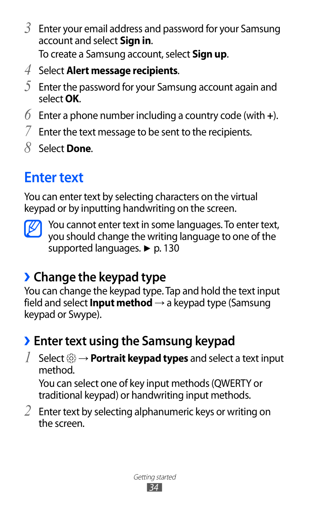 Samsung GT-S6500XKASWR, GT-S6500RWDTUR, GT-S6500HADDBT ››Change the keypad type, ››Enter text using the Samsung keypad 