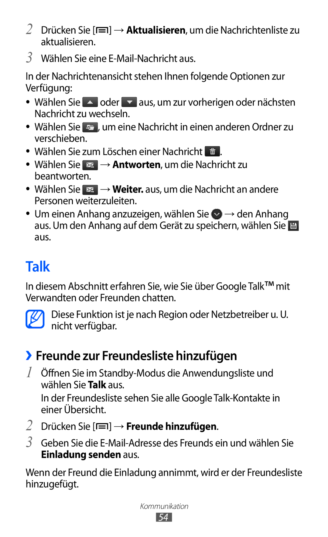 Samsung GT-S6500ZYDDBT, GT-S6500RWDTUR manual Talk, ››Freunde zur Freundesliste hinzufügen, Drücken Sie → Freunde hinzufügen 
