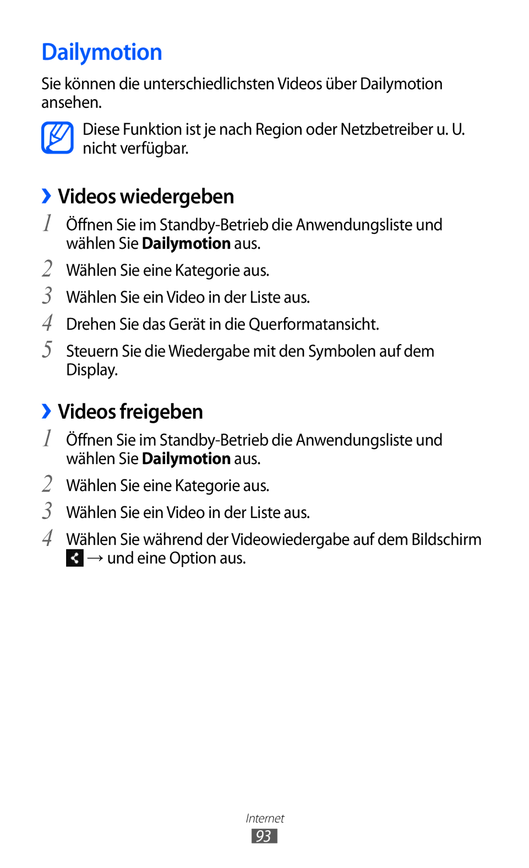 Samsung GT-S6500RWAVGR, GT-S6500RWDTUR, GT-S6500HADDBT, GT-S6500ZYDTMN, GT-S6500XKAVGR, GT-S6500XKAATO manual Dailymotion 