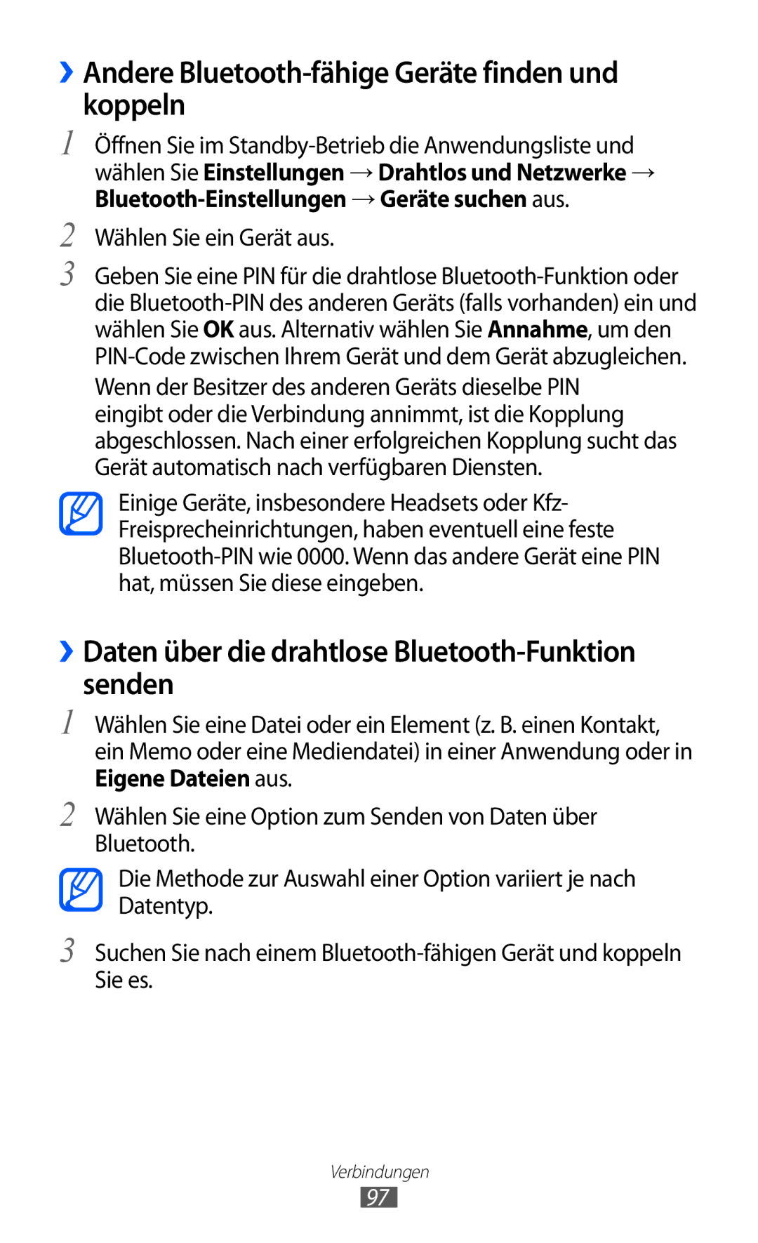 Samsung GT-S6500RWDTMN, GT-S6500RWDTUR manual ››Andere Bluetooth-fähige Geräte finden und koppeln, Wählen Sie ein Gerät aus 