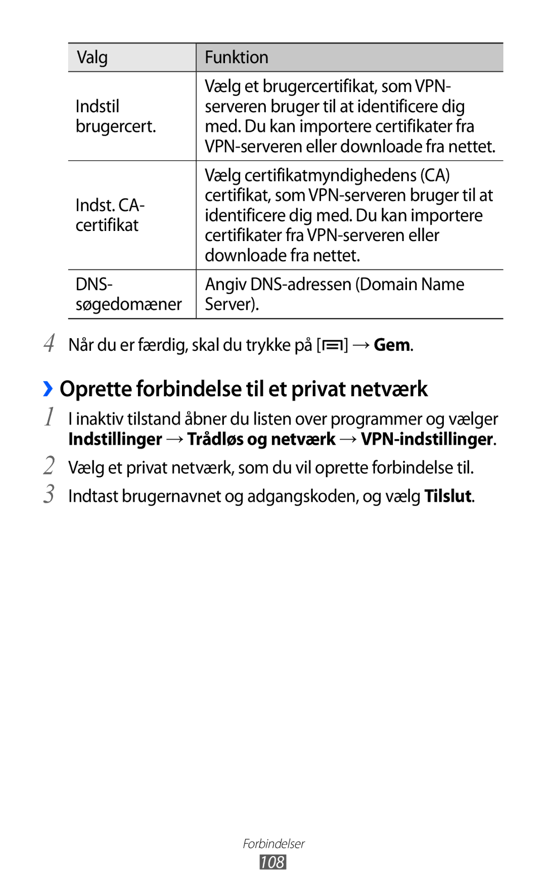 Samsung GT-S6500XKANEE, GT-S6500ZYANEE manual ››Oprette forbindelse til et privat netværk 