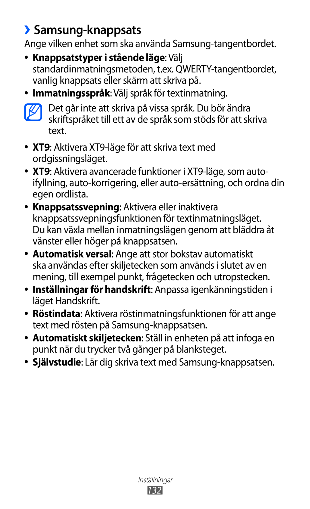 Samsung GT-S6500XKANEE, GT-S6500ZYANEE ››Samsung-knappsats, Ange vilken enhet som ska använda Samsung-tangentbordet, 132 