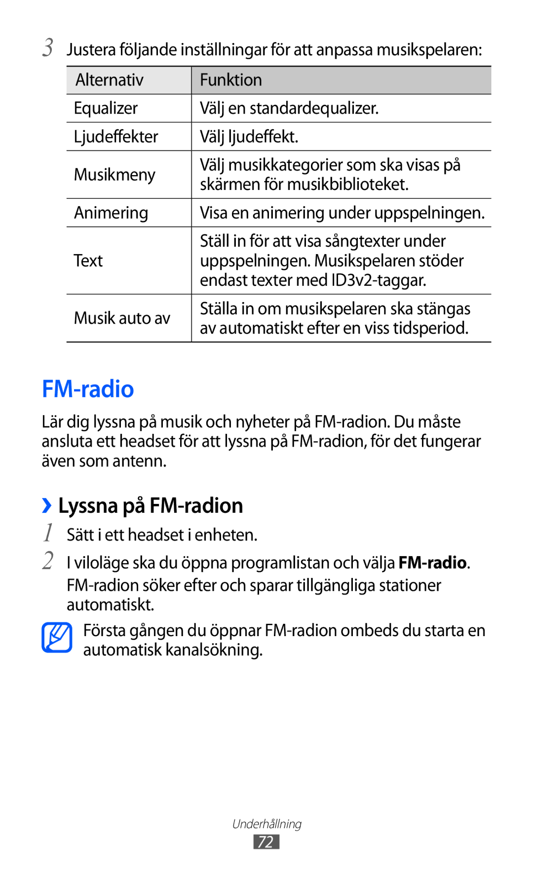 Samsung GT-S6500XKANEE, GT-S6500ZYANEE manual ››Lyssna på FM-radion 