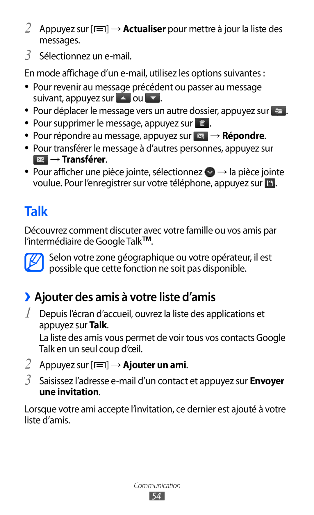 Samsung GT-S6500ZYDBGL, GT-S6500HADBGL, GT-S6500ZYDMTL, GT2S6500ZYDMTL manual Talk, ››Ajouter des amis à votre liste d’amis 