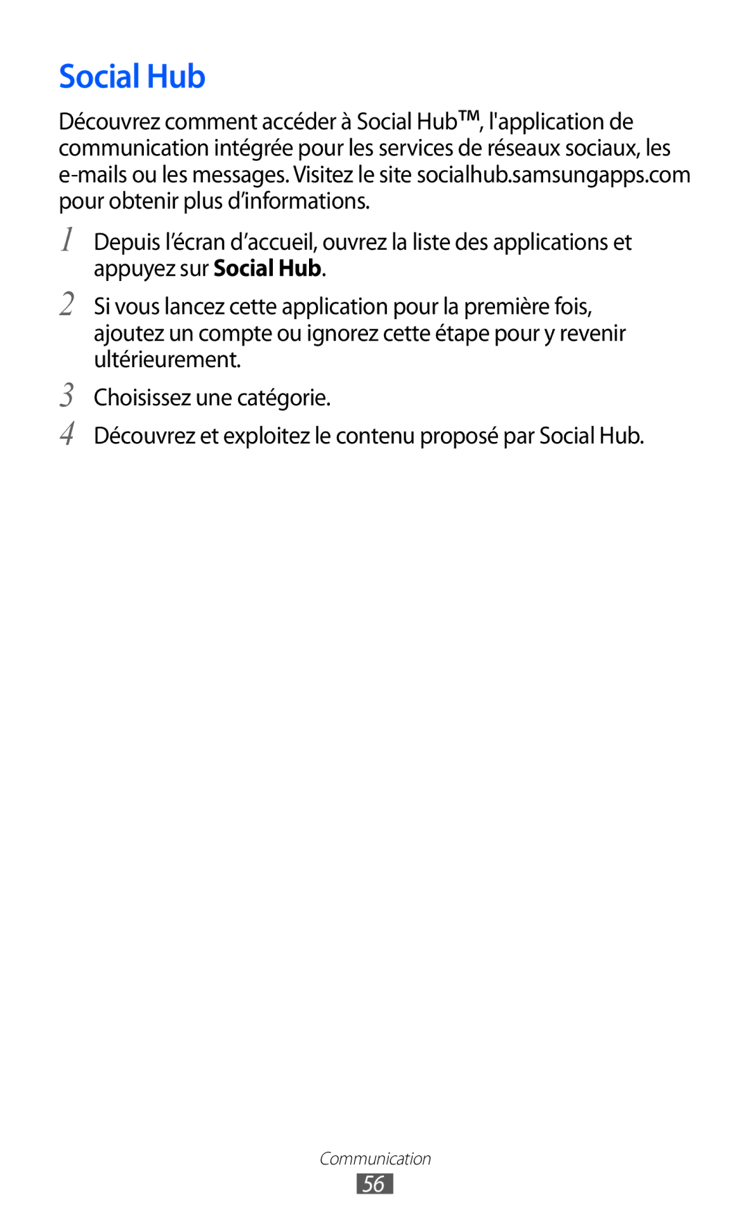 Samsung GT-S6500ZYDMTL, GT-S6500ZYDBGL, GT-S6500HADBGL, GT2S6500ZYDMTL, GT2S6500ZYDBGL manual Social Hub 