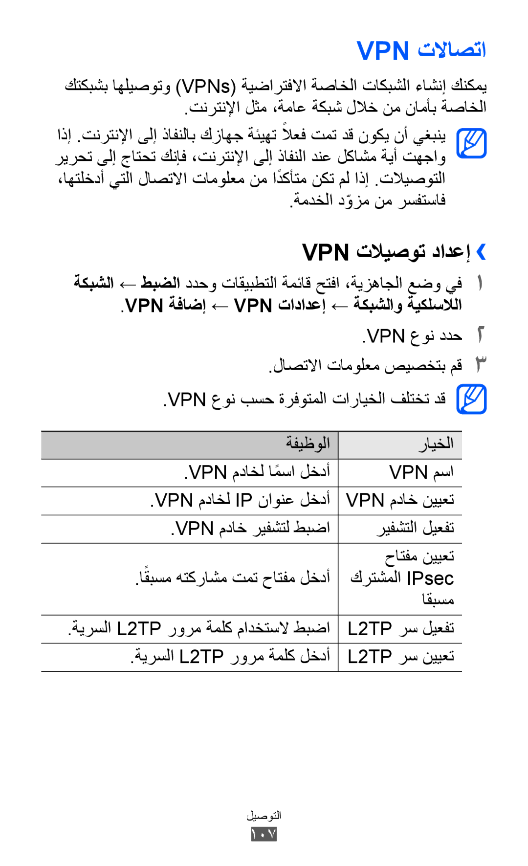 Samsung GT-S6500ZYDCAC, GT-S6500ZYDKSA, GT-S6500ZYDJED manual Vpn تلااصتا, Vpn تلايصوت دادعإ››, ةمدخلا دوزمّ نم رسفتساف 