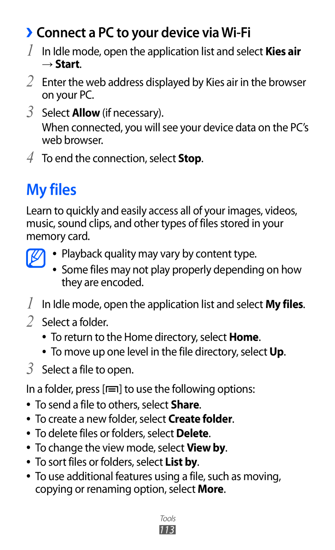 Samsung GT-S6500ZYDXSG, GT-S6500ZYDKSA, GT-S6500ZYDJED, GT-S6500ZYDAFG My files, ››Connect a PC to your device via Wi-Fi 