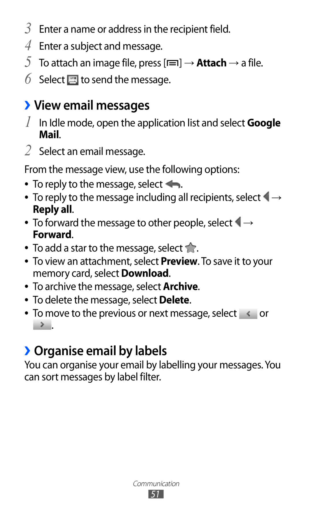 Samsung GT-S6500ZYDKSA, GT-S6500ZYDJED, GT-S6500ZYDAFG, GT-S6500ZYDTUN ››View email messages, ››Organise email by labels 