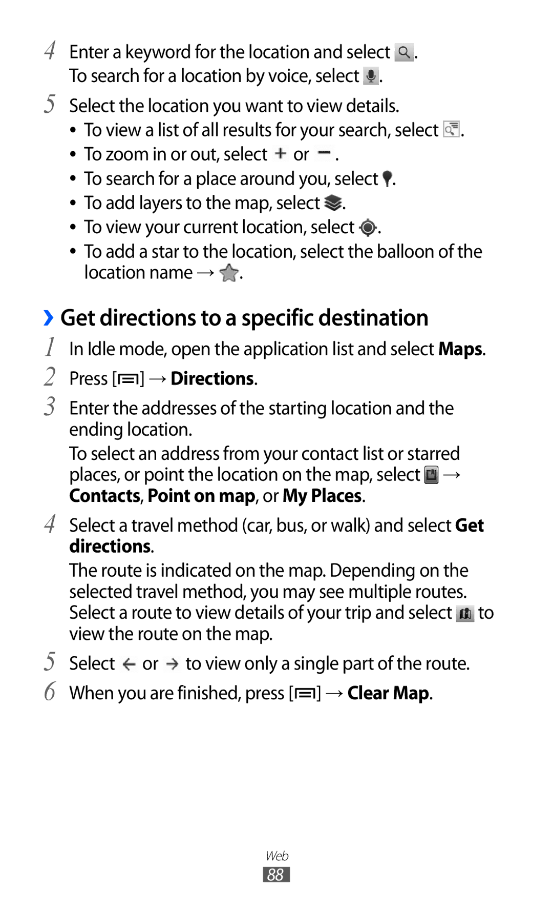 Samsung GT-S6500ZYDCAC, GT-S6500ZYDKSA, GT-S6500ZYDJED, GT-S6500ZYDAFG manual ››Get directions to a specific destination 