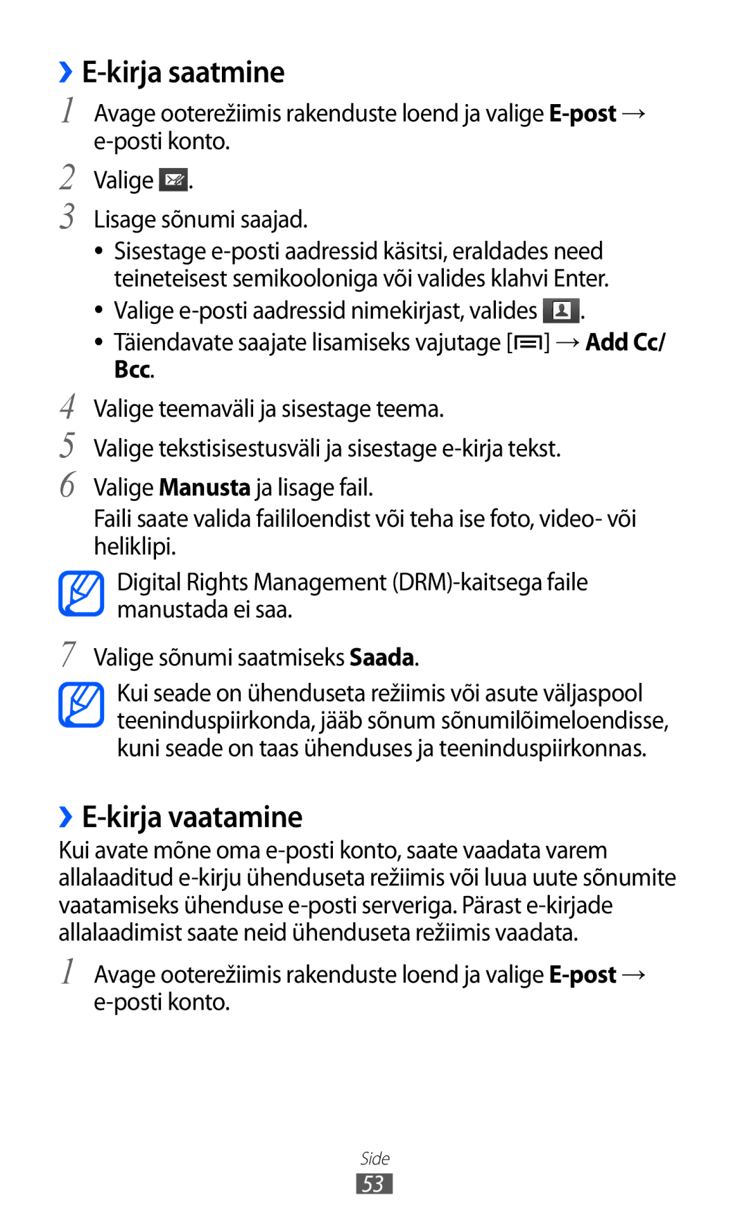Samsung GT-S6500ZYDSEB, GT-S6500RWDSEB manual ››E-kirja saatmine, ››E-kirja vaatamine 
